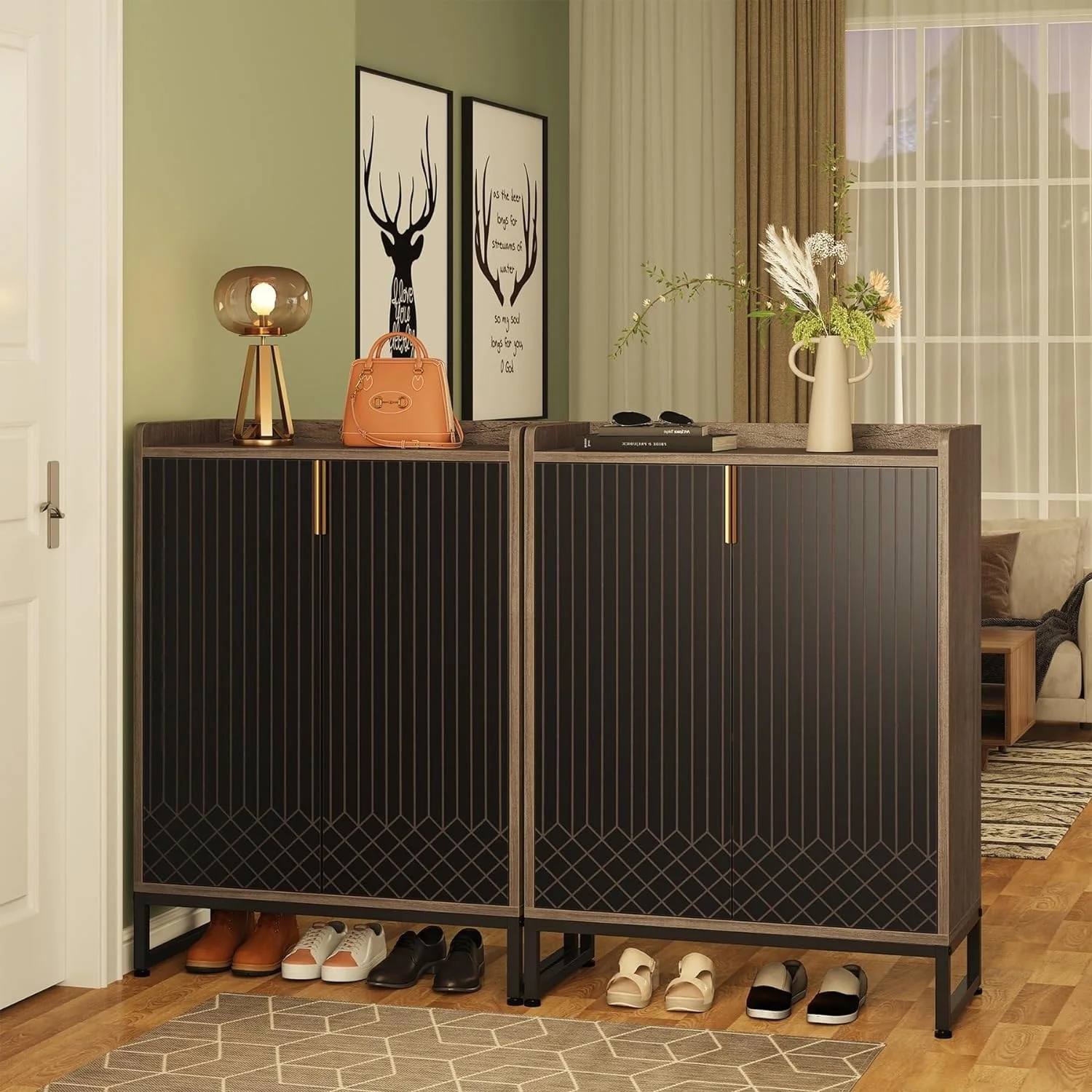 25 Pairs Shoe Cabinet with Doors, 5 Tiers Shoes Rack Organizer Cabinet - 5-Tier