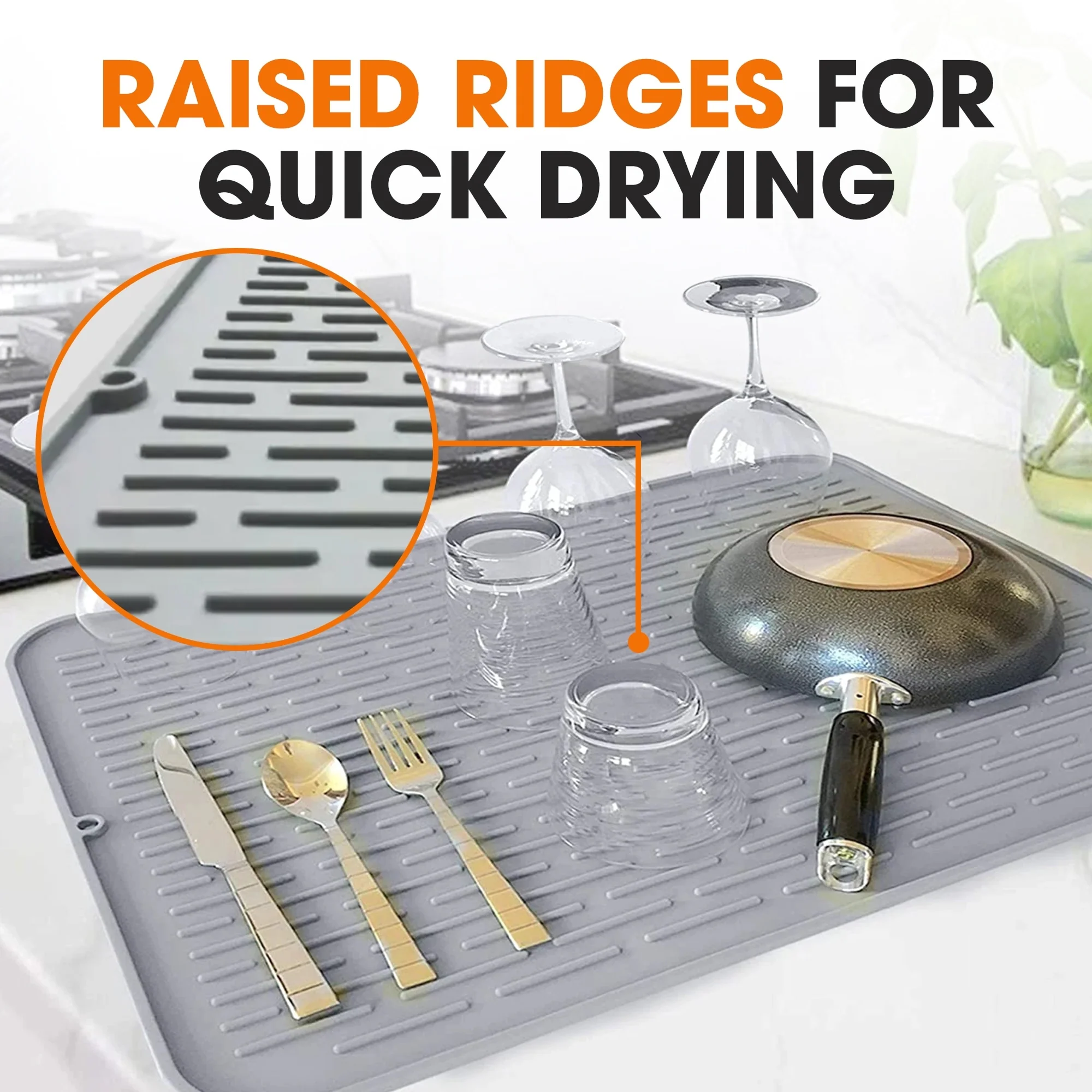 Cheer Collection Silicone Large Dish Drying Mat for Kitchen Counter