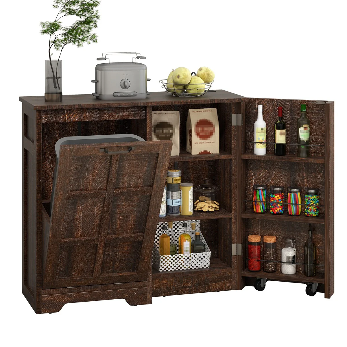 Moasis Kitchen Tilt Out Trash Cabinet Fits 13 Gallon Cabinet Trash Can with Outlet and Adjustable Shelves