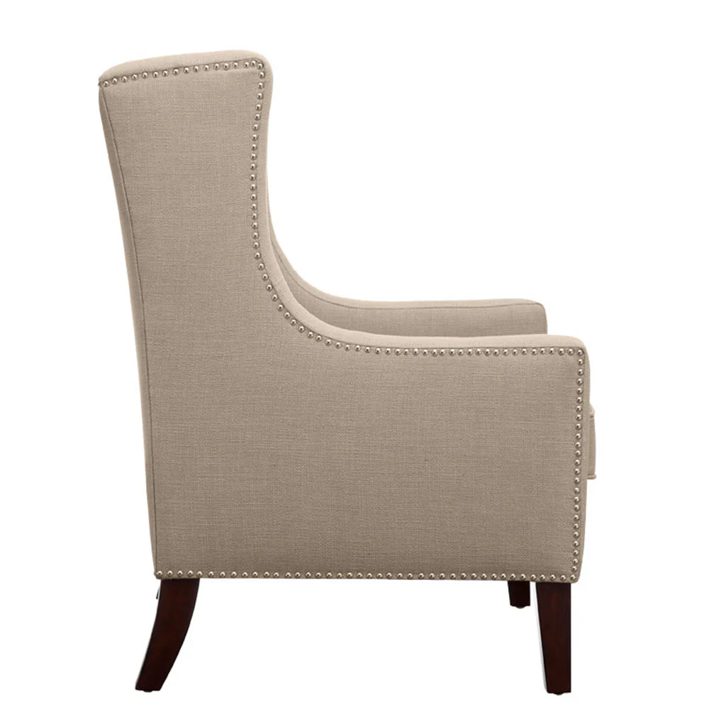 Upholstered Wingback Chair with Nailhead Trim and Removable Cushion