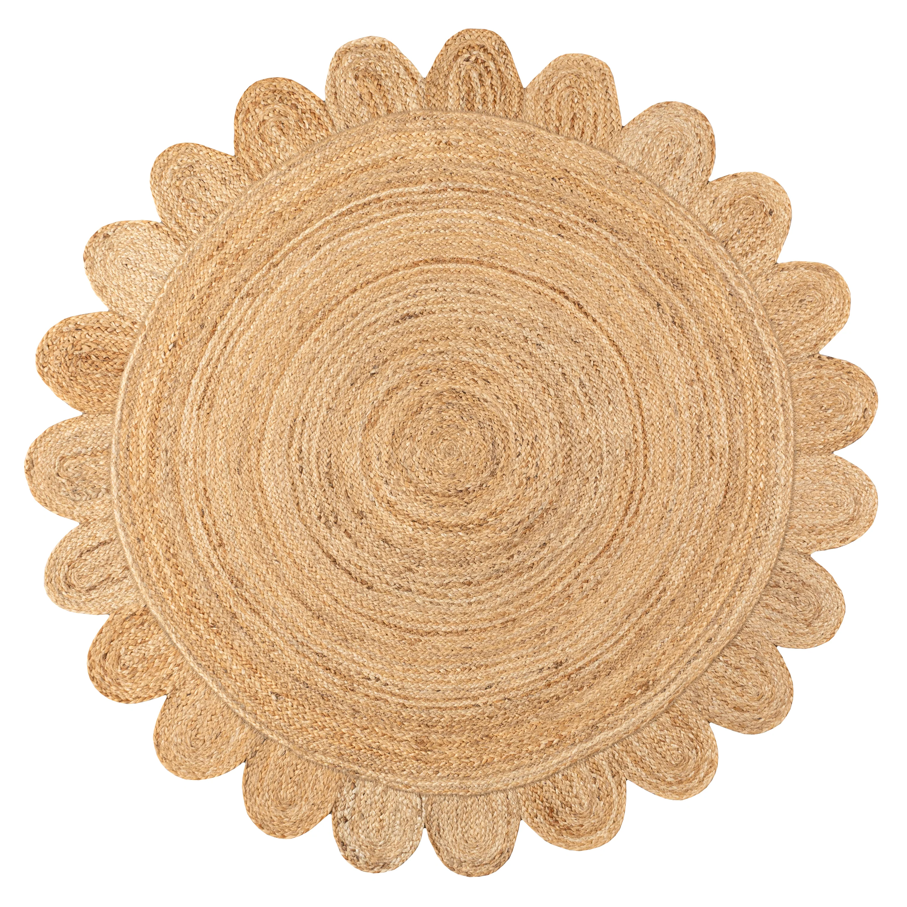 Petal Boho Jute Scalloped Circle Round Area Rug