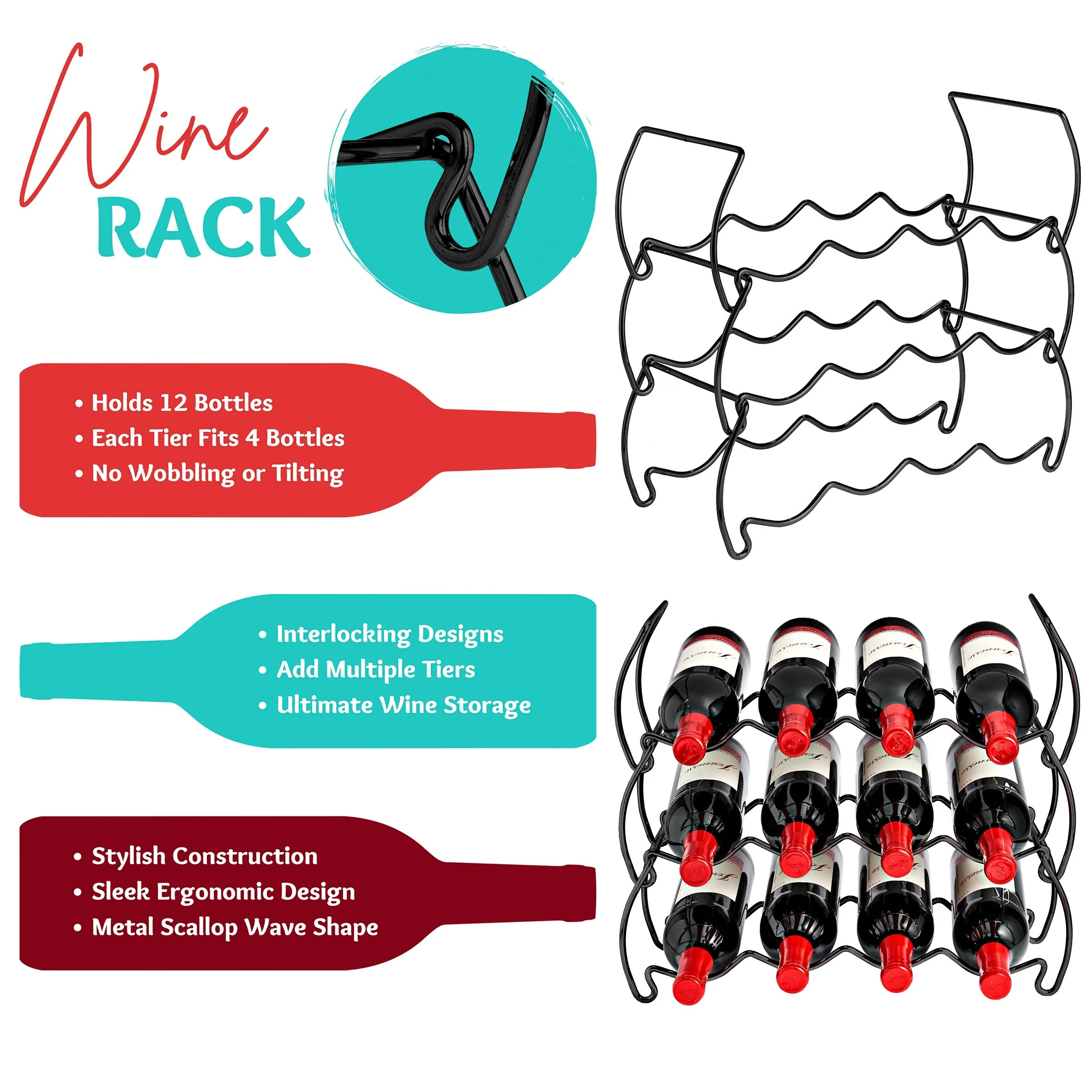 Metal Detachable Wine Rack - 3 Tier, Copper - 14