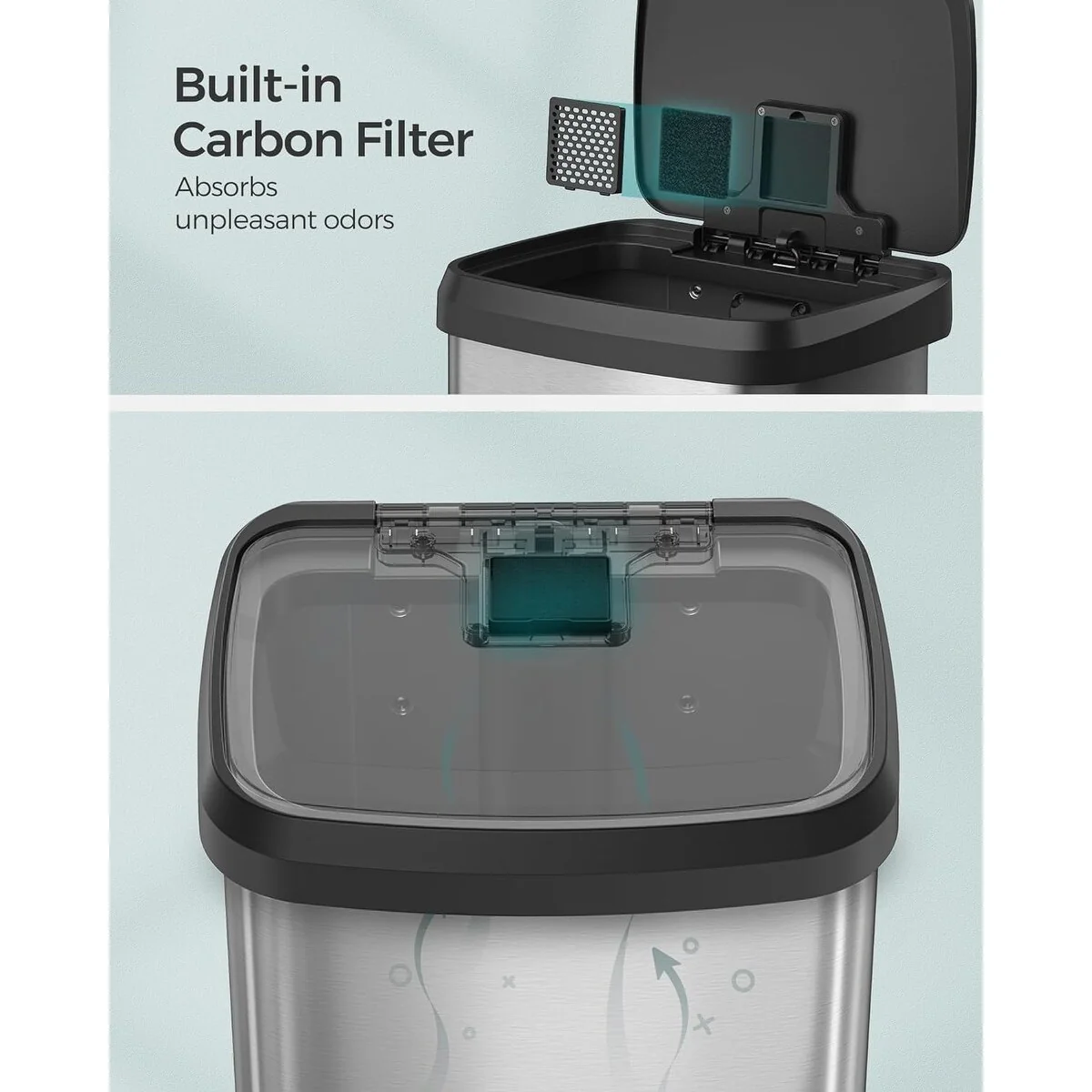 SONGMICS Kitchen Trash Can, 18 Gallon Stainless Steel Garbage Can