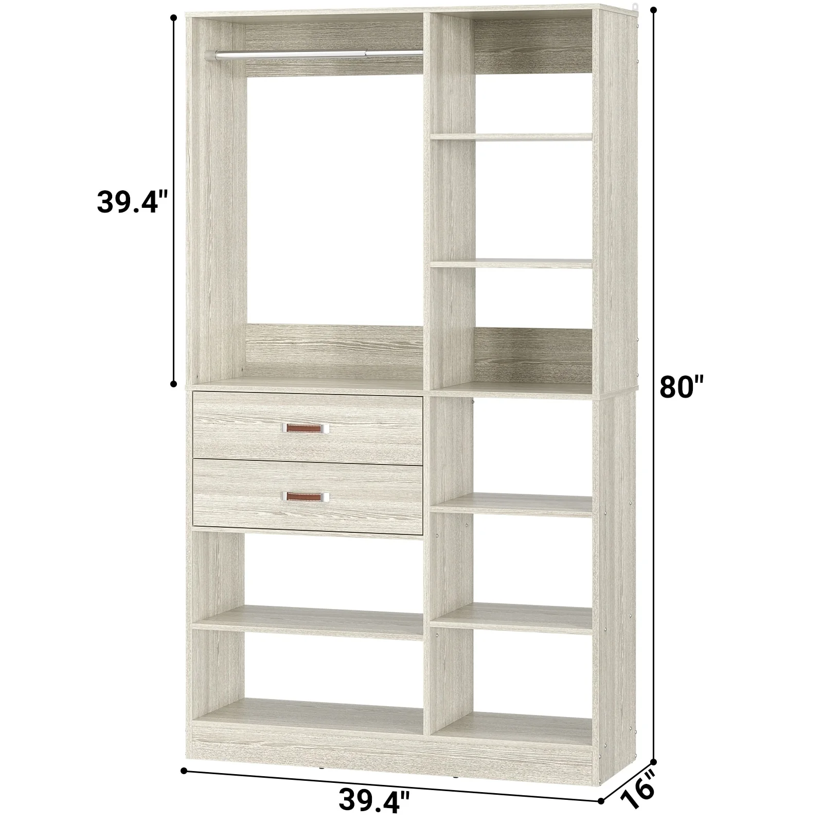 Vryon 40'' W Freestanding Closet System with 10 Storage Shelves and 2 Drawers and 1 Hanging Rods
