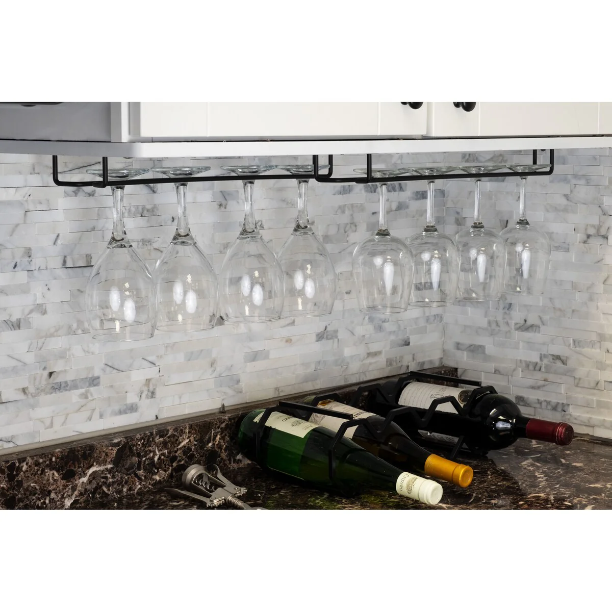 Wallniture Brix Stemware Wine Glass Rack Under Cabinet Storage Metal Glass Hanger (Set of 2)