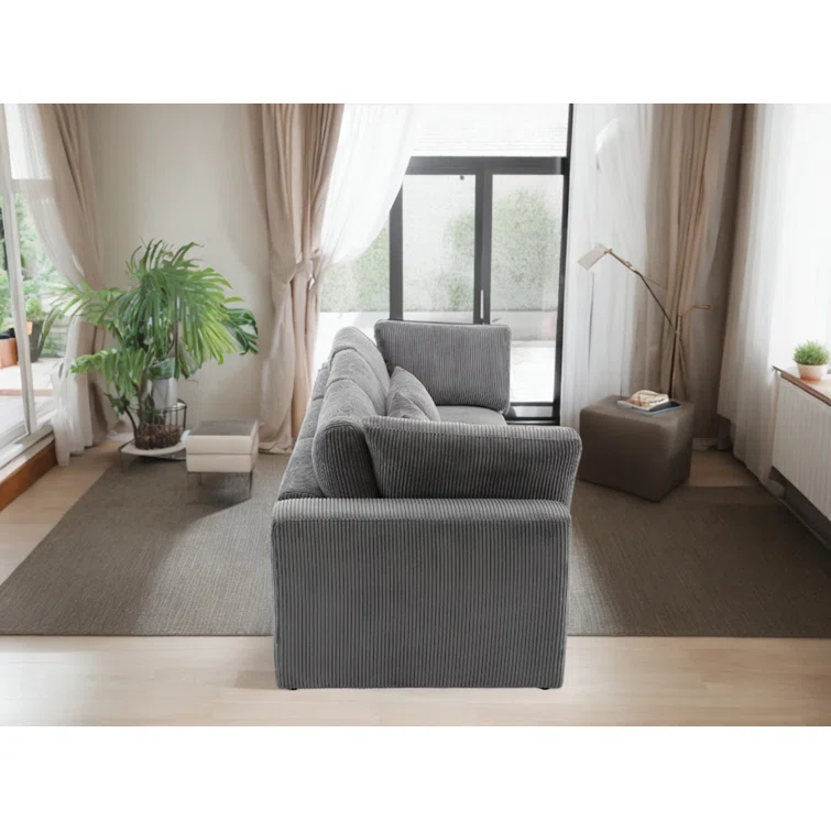 Pasol 3-Seater Sofa with Removable Back Cushions and 5 Pillows Soft Corduroy Cushions