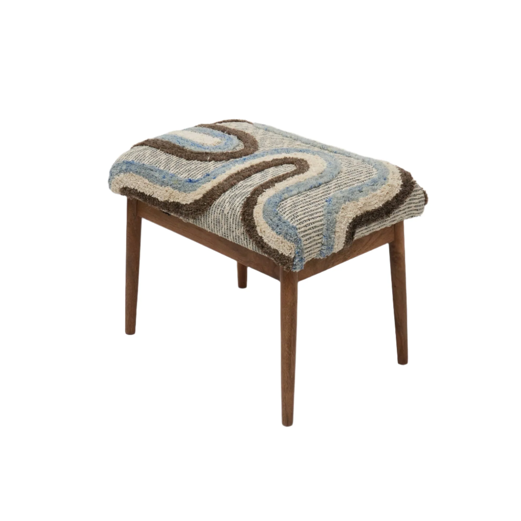 Tufted Upholstered Stool with Wooden Legs, Set of 2