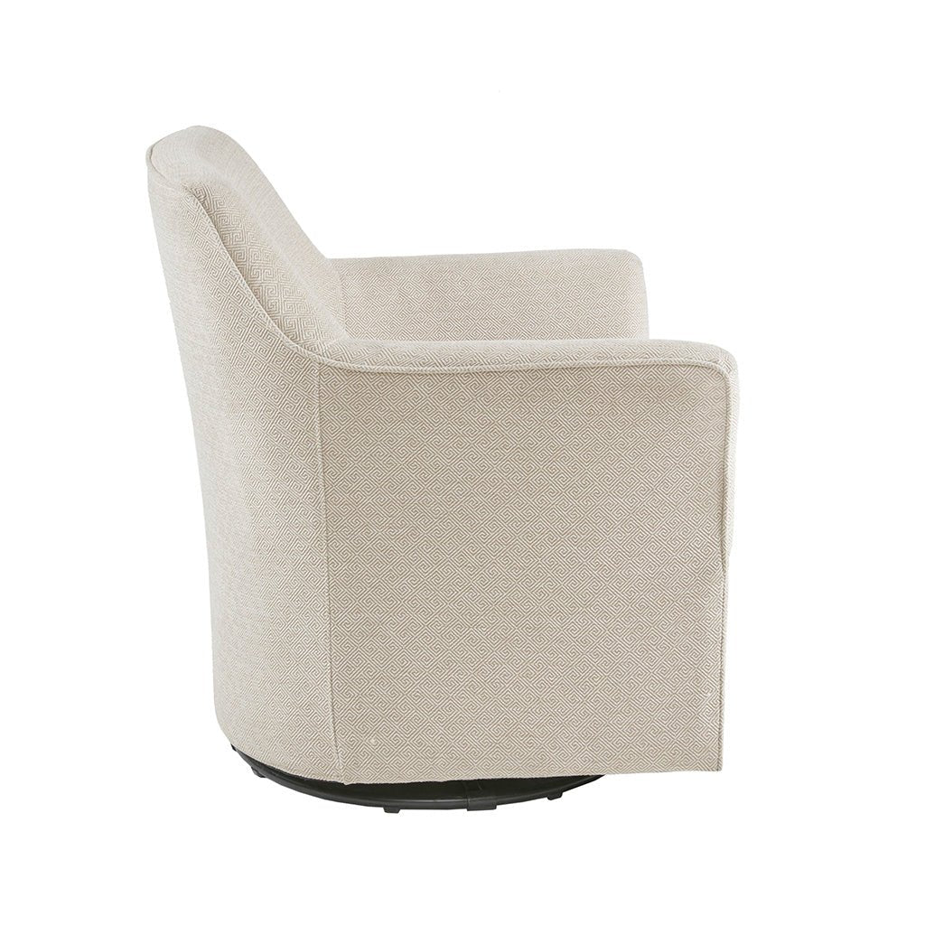 Upholstered Swivel Glider Chair with Flared Arms and Metal Base