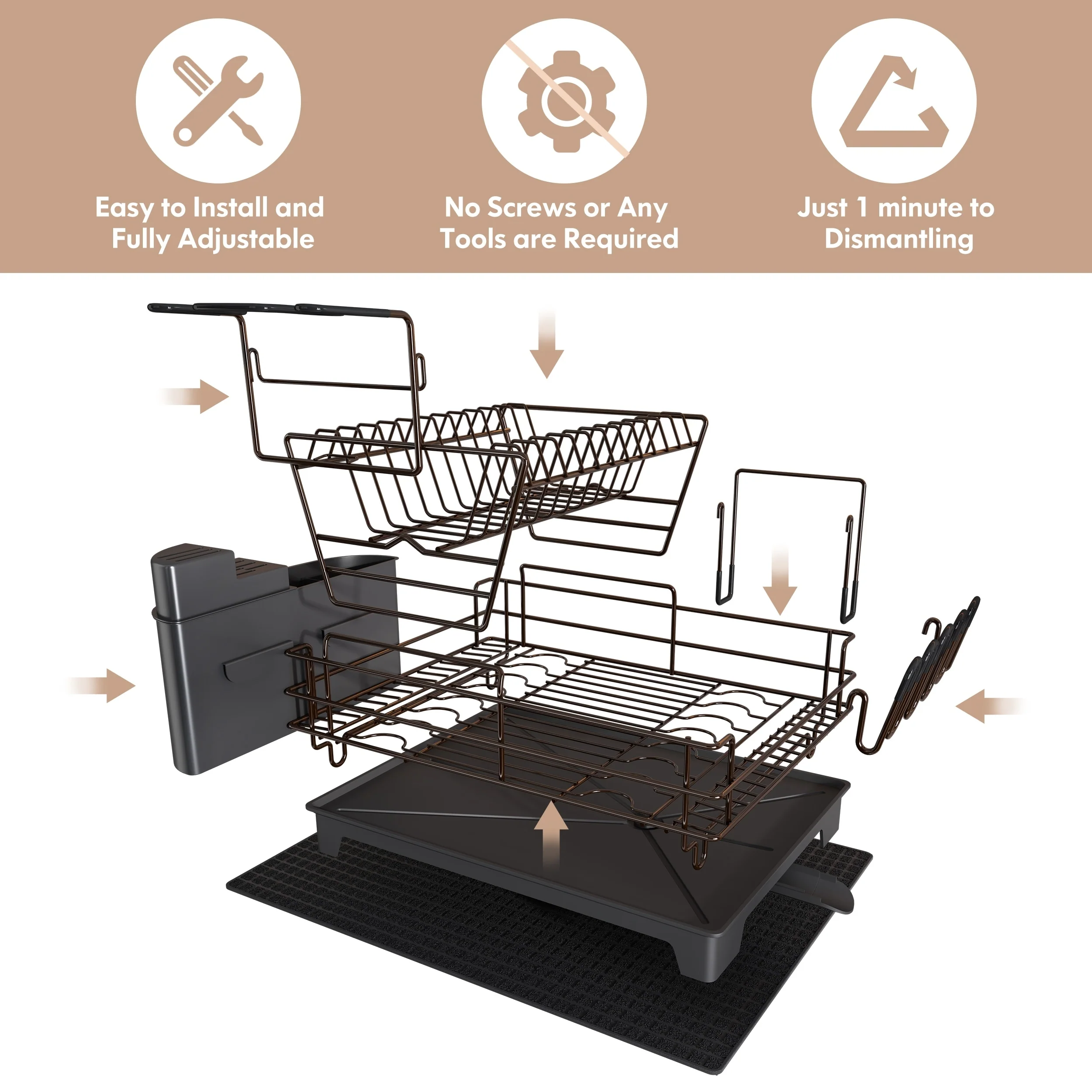 JASIWAY 2 Tier Kitchen Stainless Steel Dish Rack