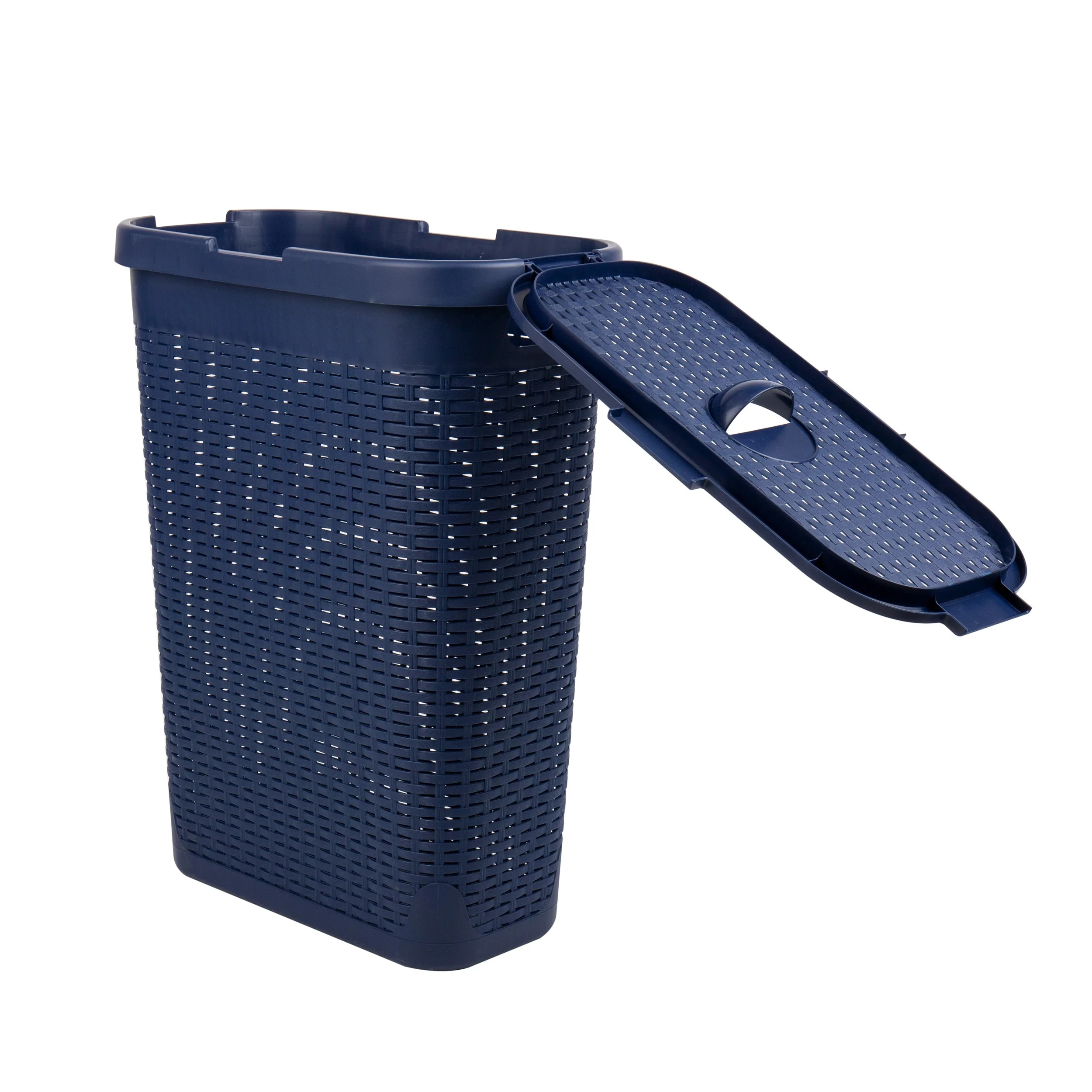 Mind Reader 40L Slim Laundry Hamper, Clothes Basket, Lid, Wicker Design, Plastic, 18