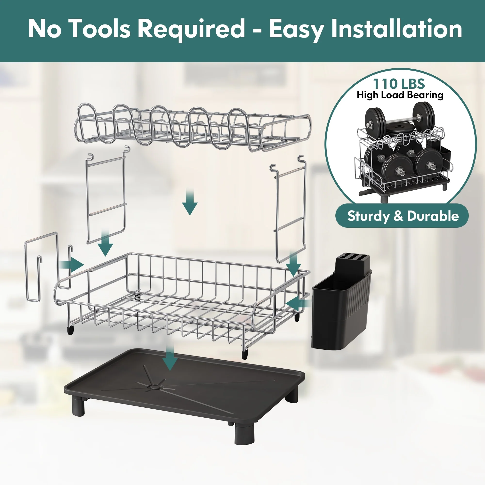 JASIWAY 2 Tier Kitchen Stainless Steel Dish Rack