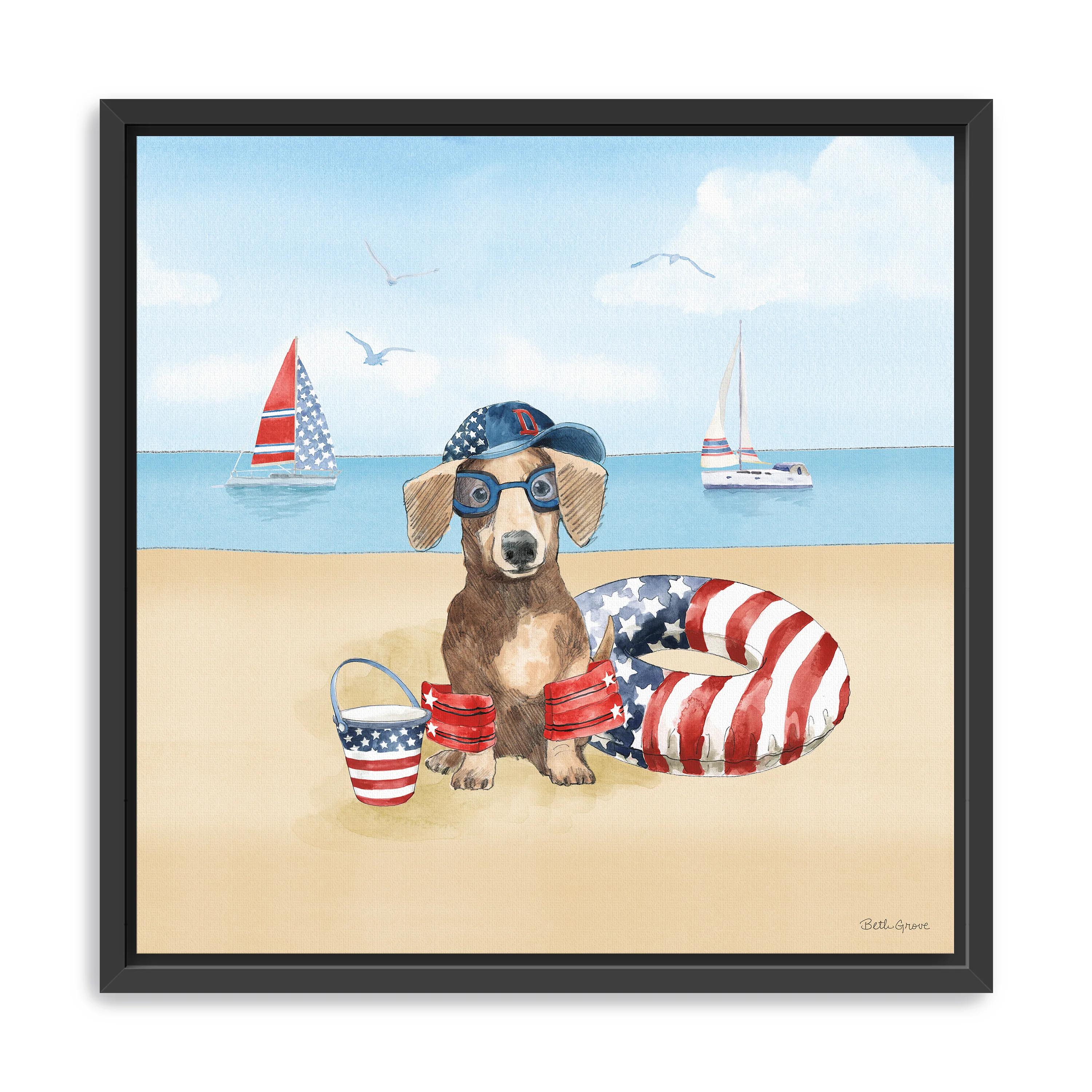 Summer Paws Patriotic III Canvas Giclee