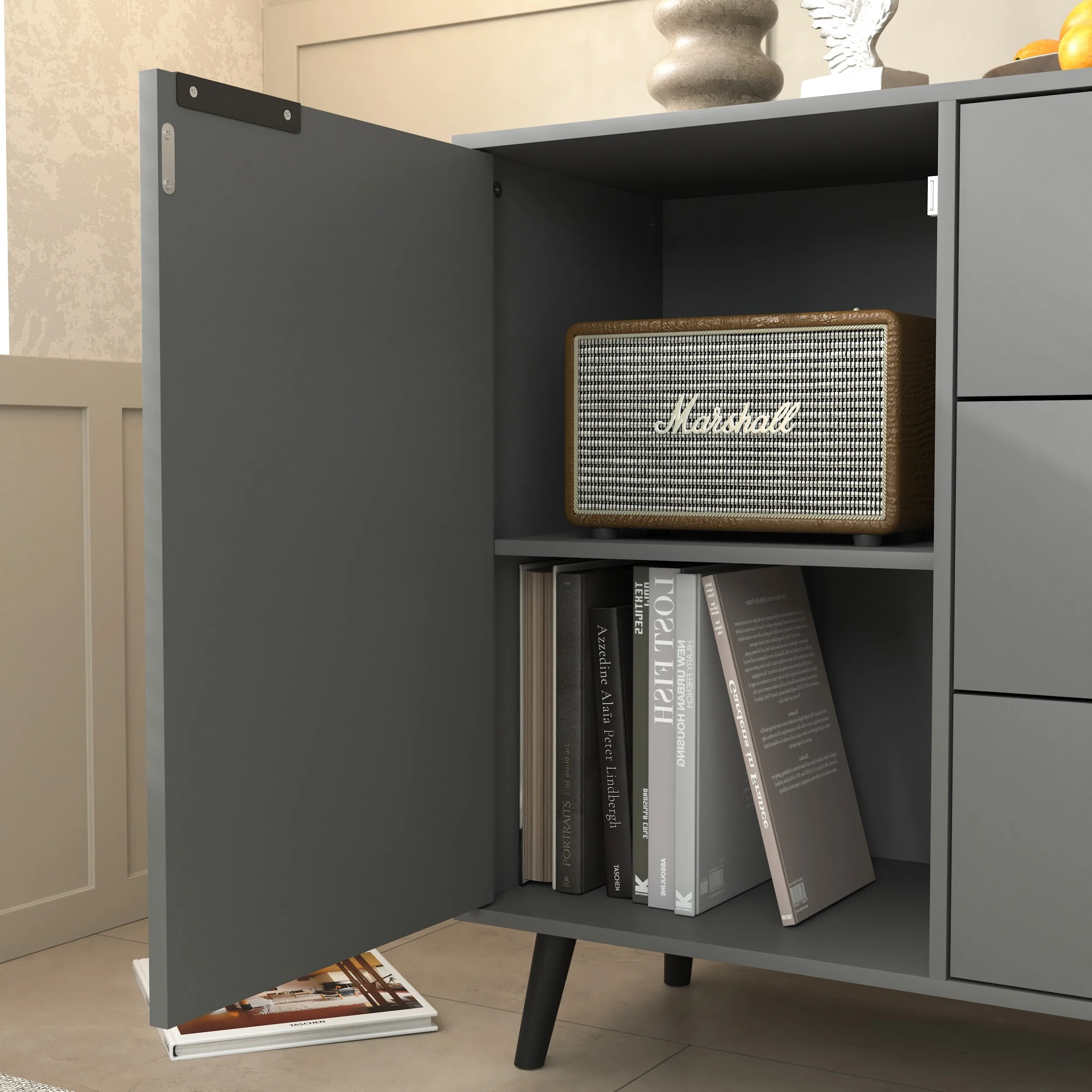 Sideboard Buffet Cabinet with Storage, Wood Coffee Bar Cabinet with Drawers & Doors