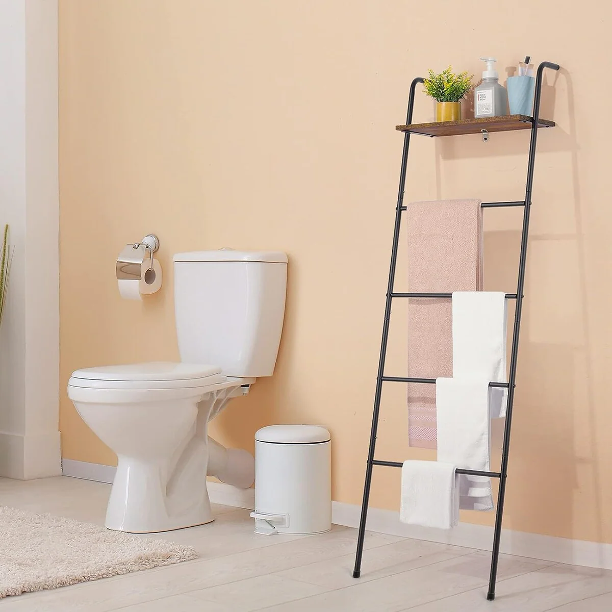 5 Layer Wall-Leaning Blanket Ladder with Shelf - 1PCS