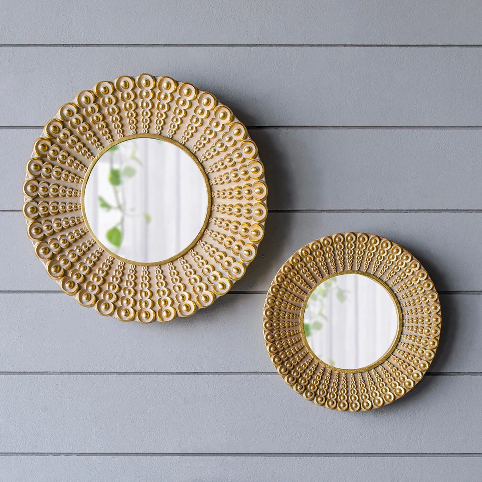 Whimsyes Round Mirror with Radiant Beaded Sunburst Design