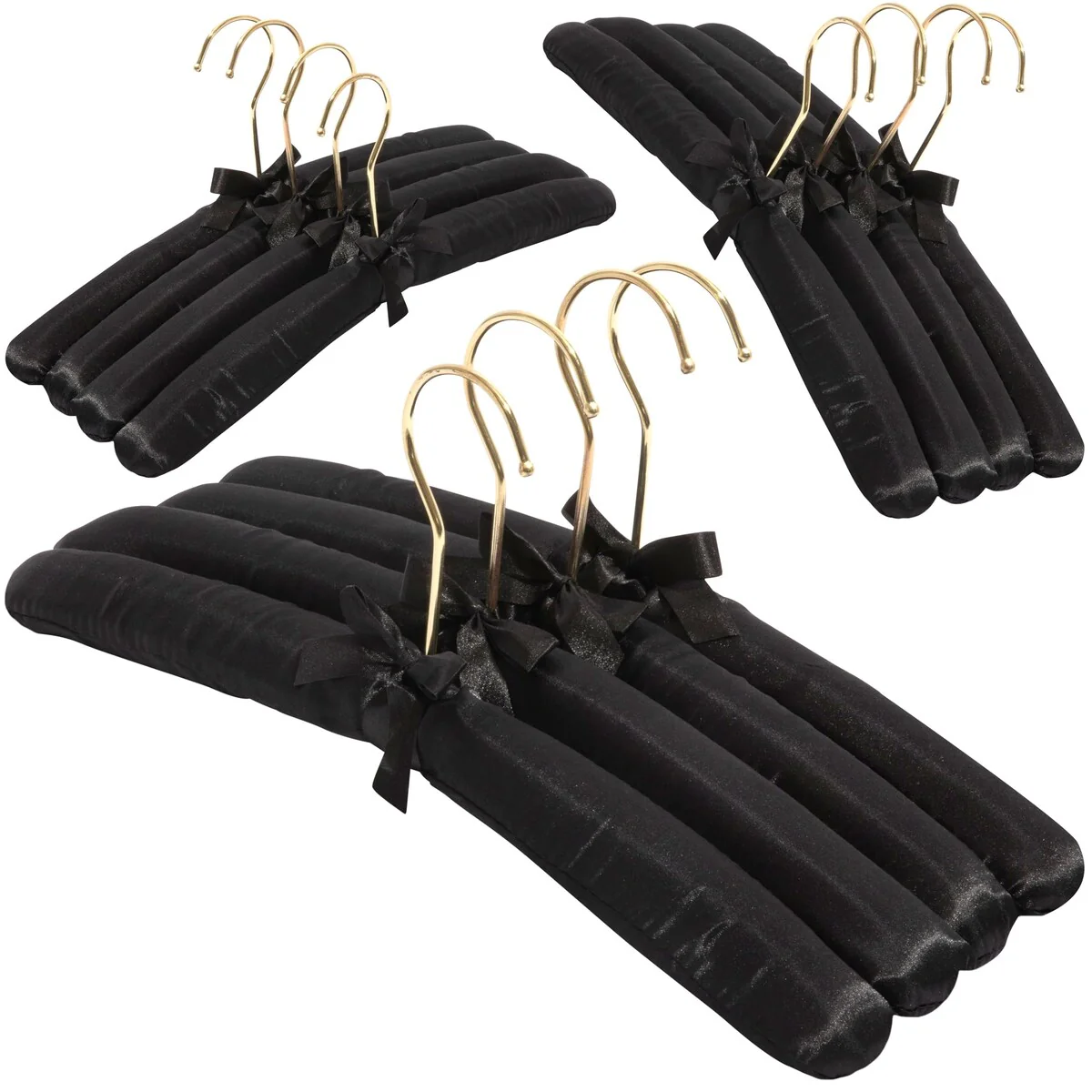 Premium HeavyDuty Thick Satin Padded Hangers Anti Slip - Black, Set of 12