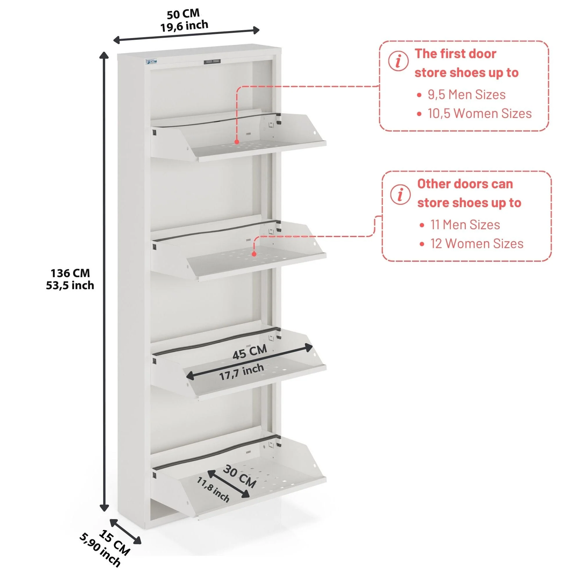 Antibacterial 4 Tier metal shoe cabinet front holes