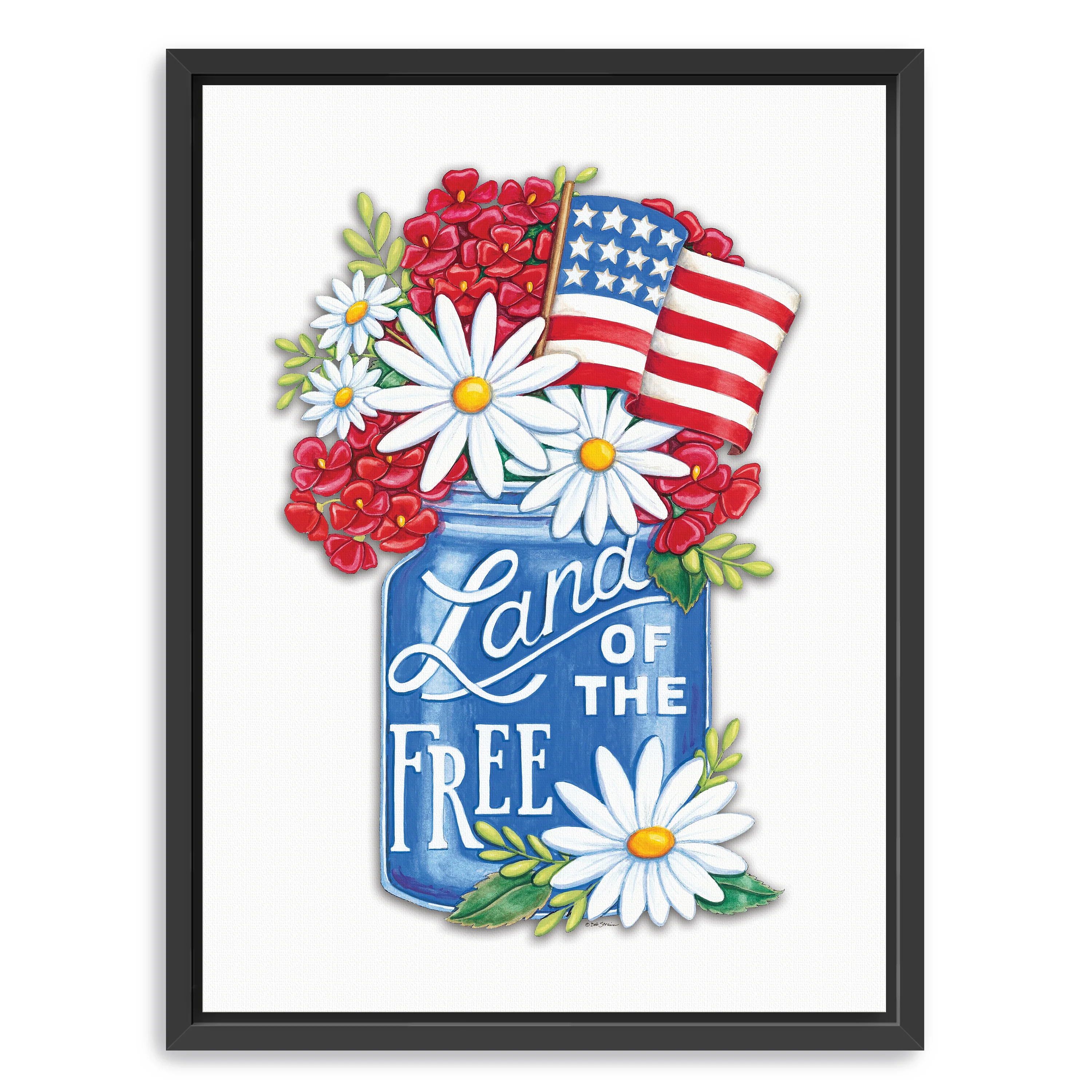 Land of the Free Blue Mason Jar Canvas Giclee