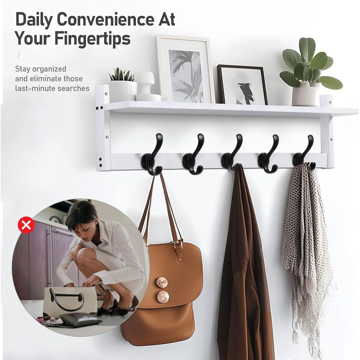 29'' Coat Rack Wall Mount with Shelf, Wood Wall Hooks with Storage