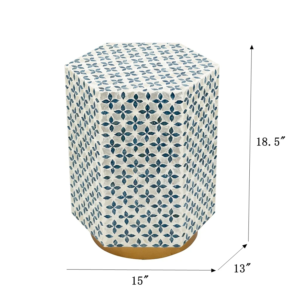 Hexagonal Blue Capiz Side Table