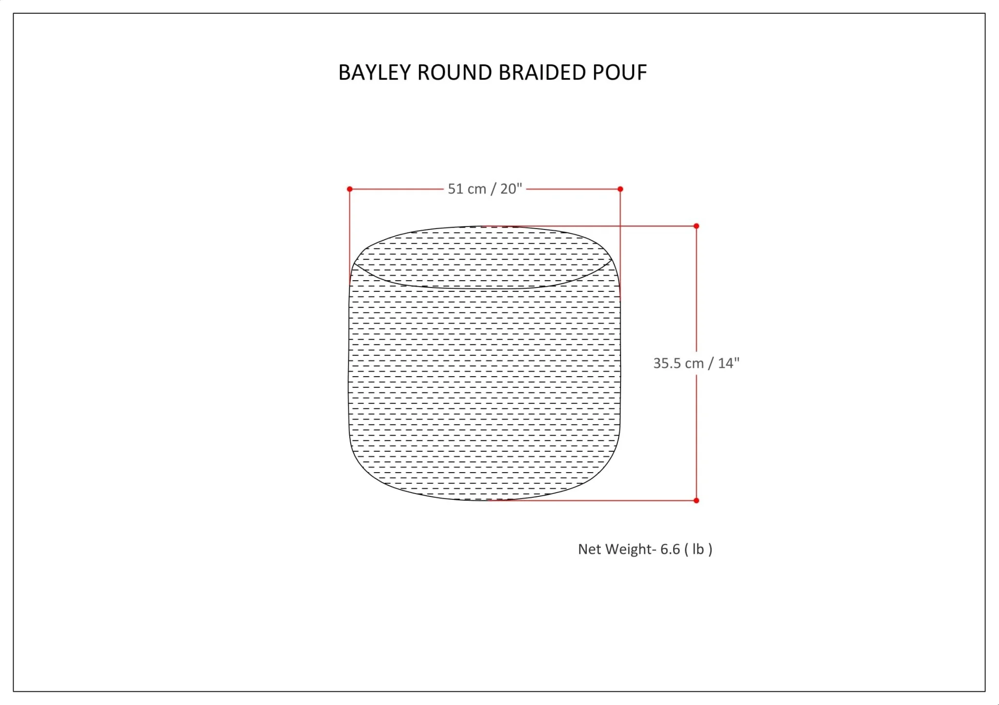Zenithal Multi-functional Round Braided Pouf with Natural Pattern