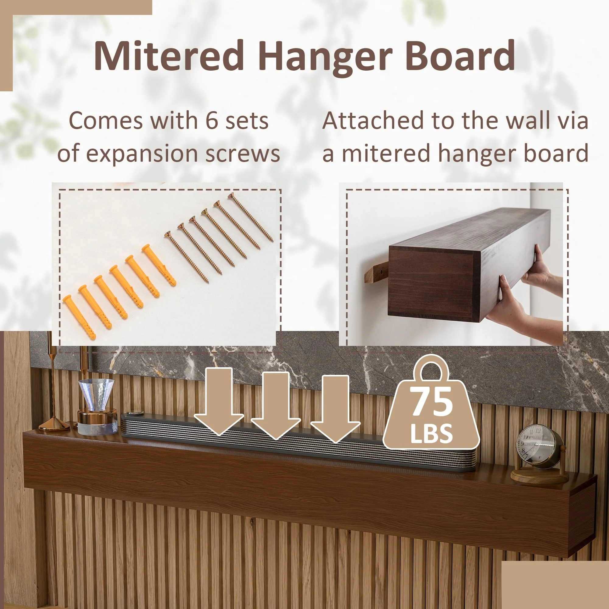 60'' Fireplace Mantel Wooden Wall Mounted Floating Shelf 8