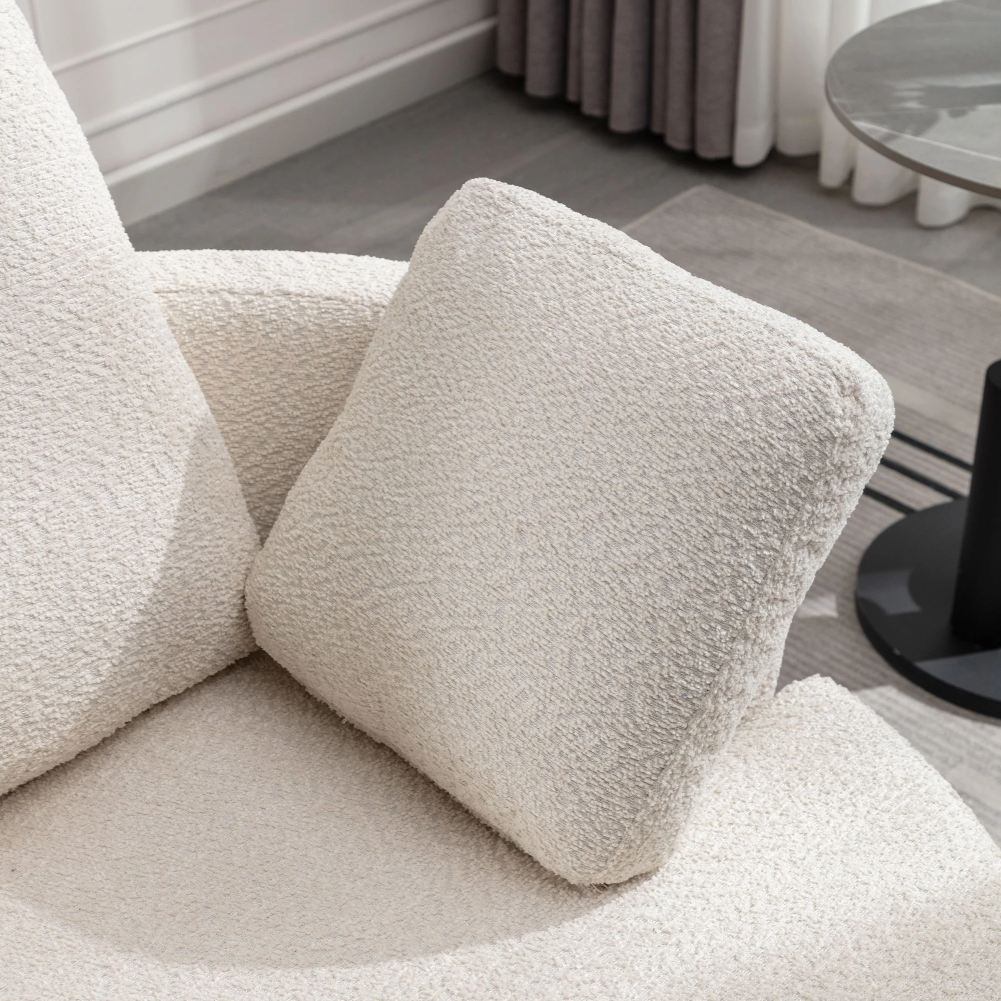 Upholstered Swivel Barrel Chair with 3 Pillows and Curved Backrest