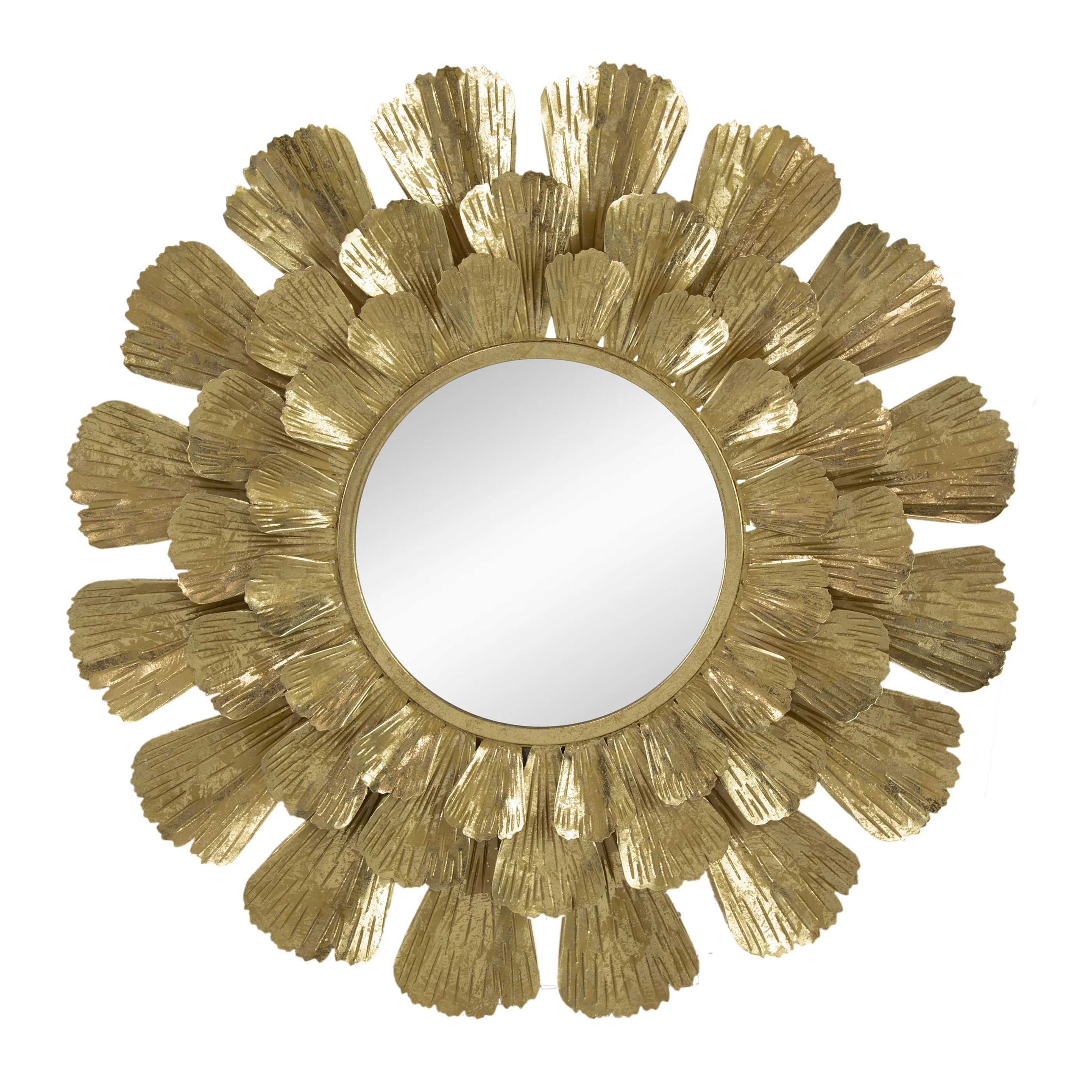 37 Round Metal Mirror with Trumpeting Florals Design