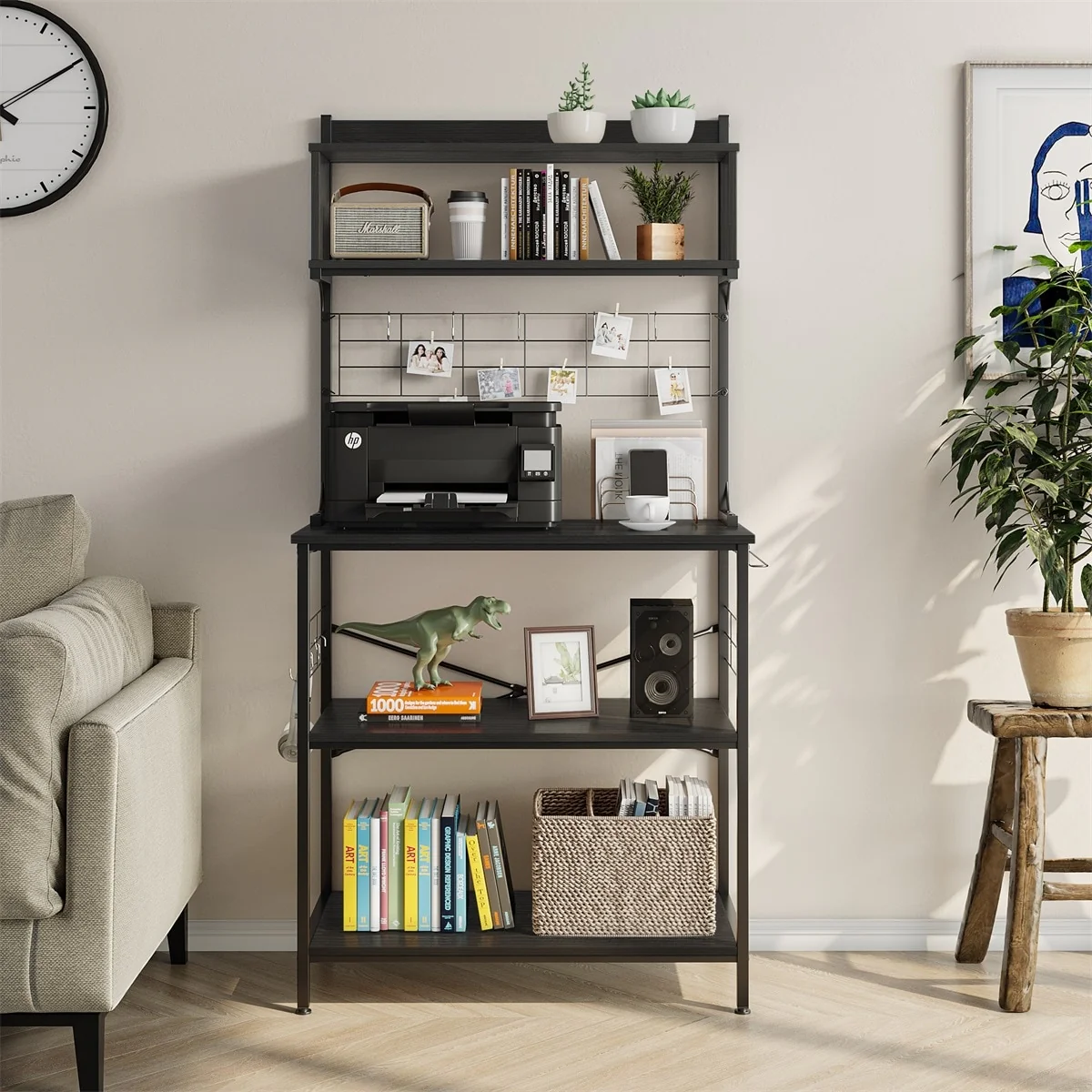 63 Inch Kitchen Baker's Rack with Hutch 8 Side Hooks