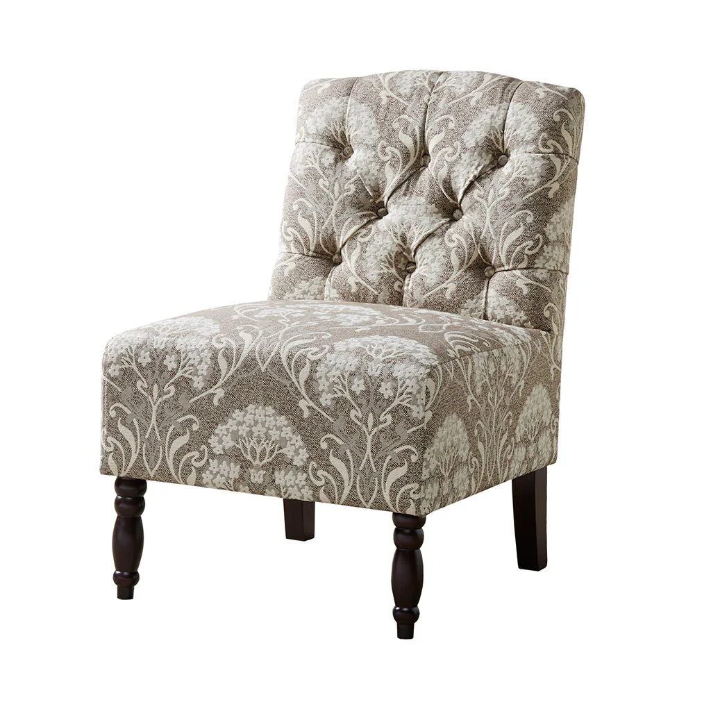 Armless Chair with Button Tufted and Turned Legs