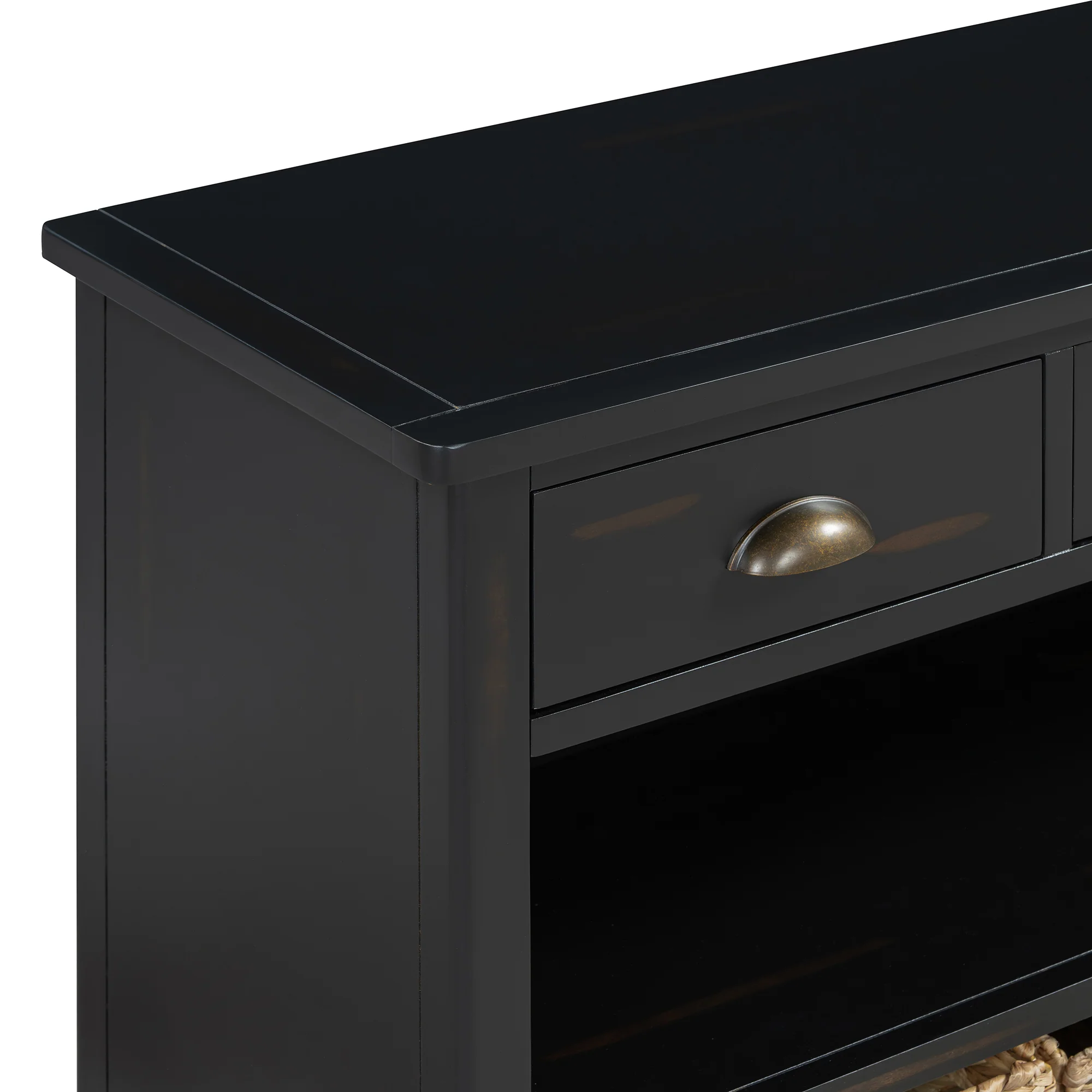 Coronate Console Table with Drawers and Water Hyacinth Woven Baskets