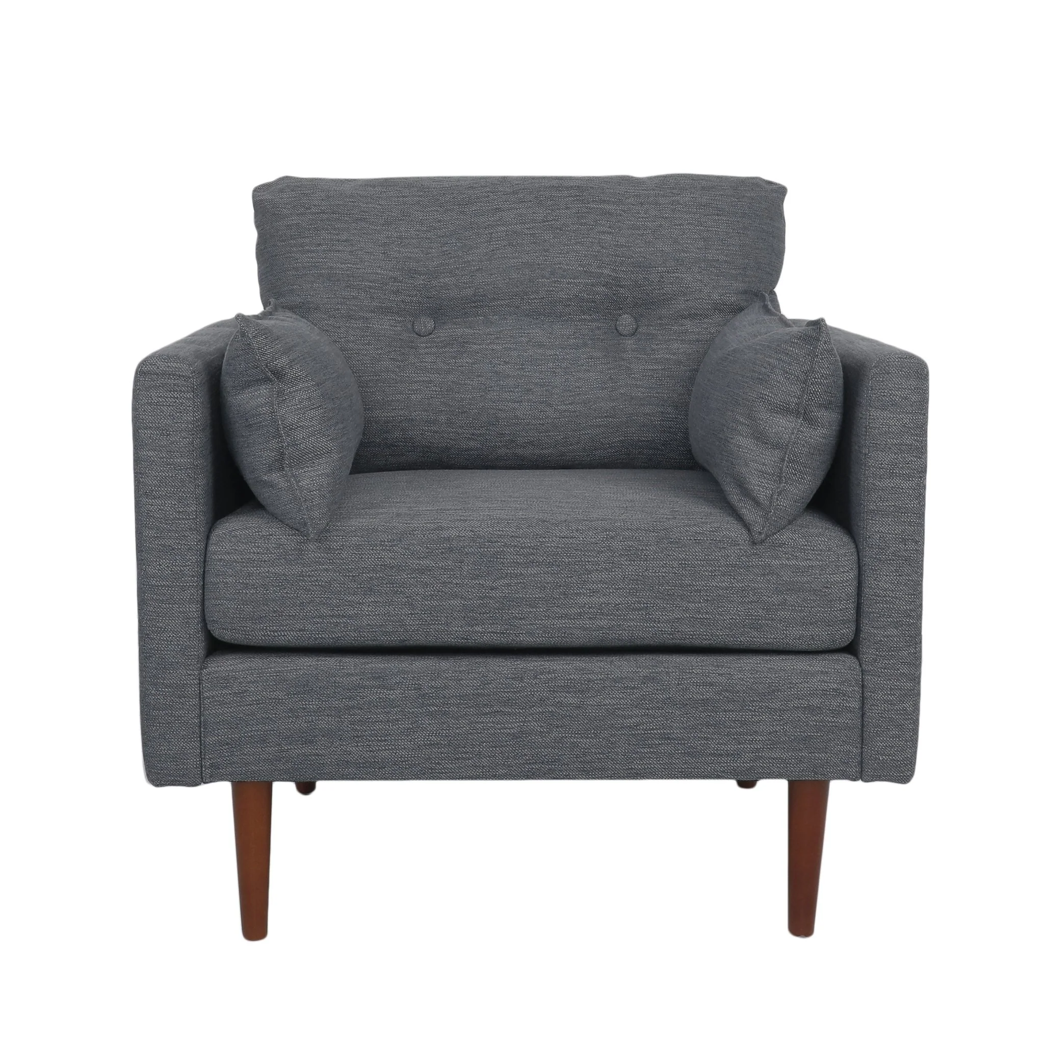 Enchantica Upholstered Fabric Club Chair with Button Tufted and 2 Accent Pillows