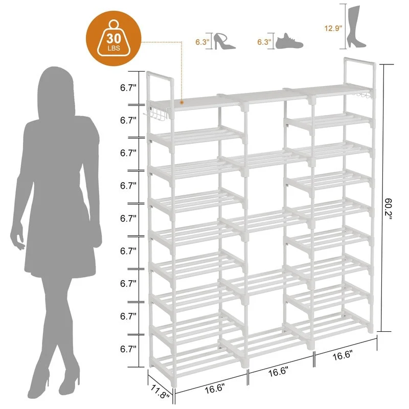 9 Tiers Black Large Shoe Rack - 11.75