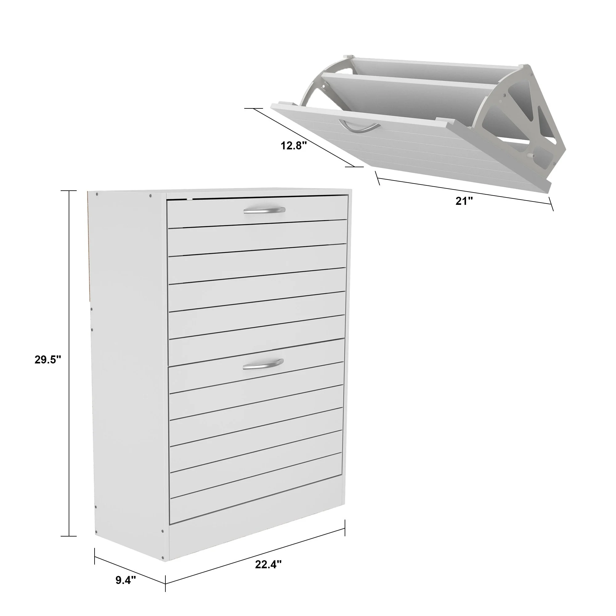 Shoe Storage Cabinet Two Drawer Space Saving Grey/Oak/White Dresser