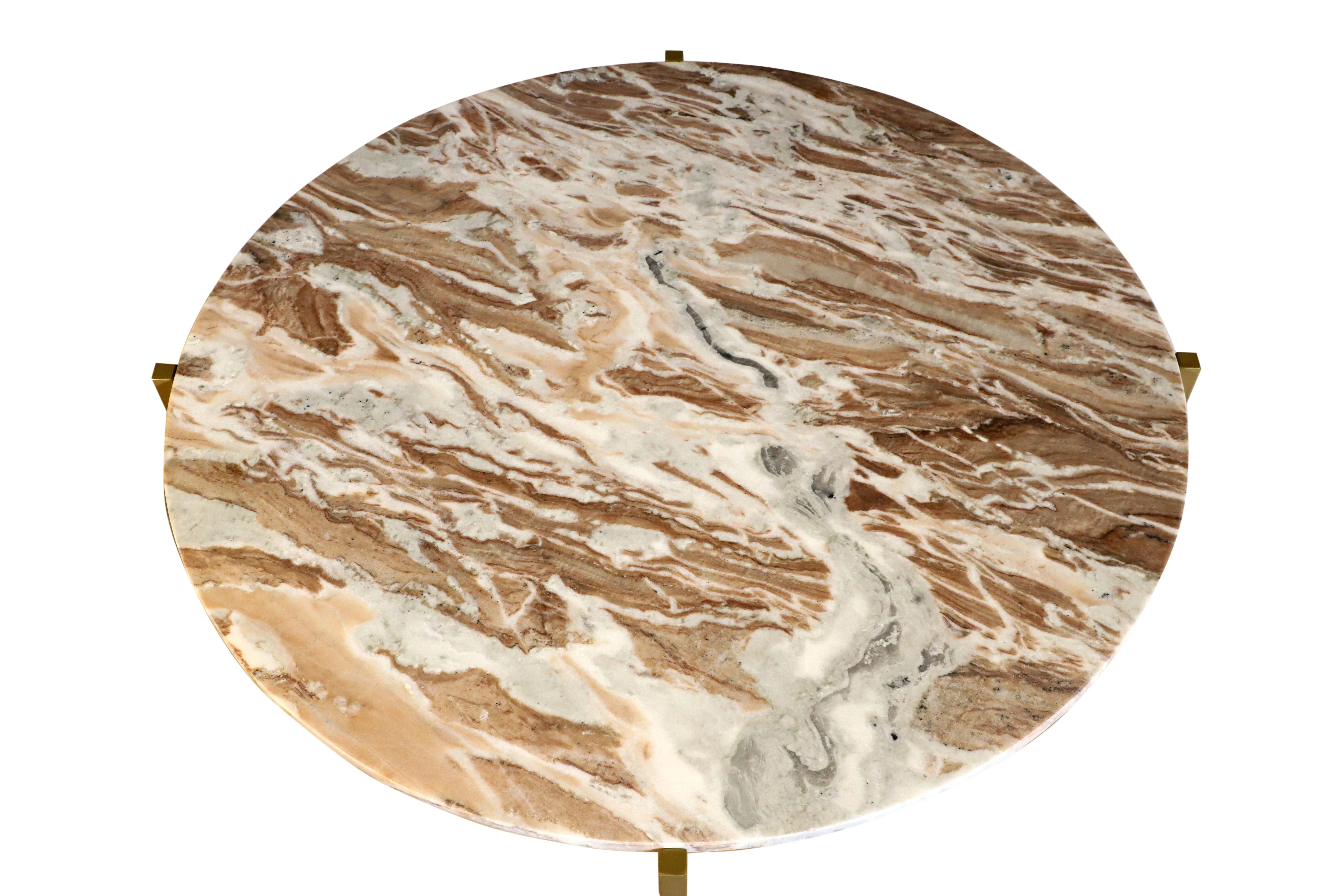 Brown Marble Coffee Table with Golden Metal Frame