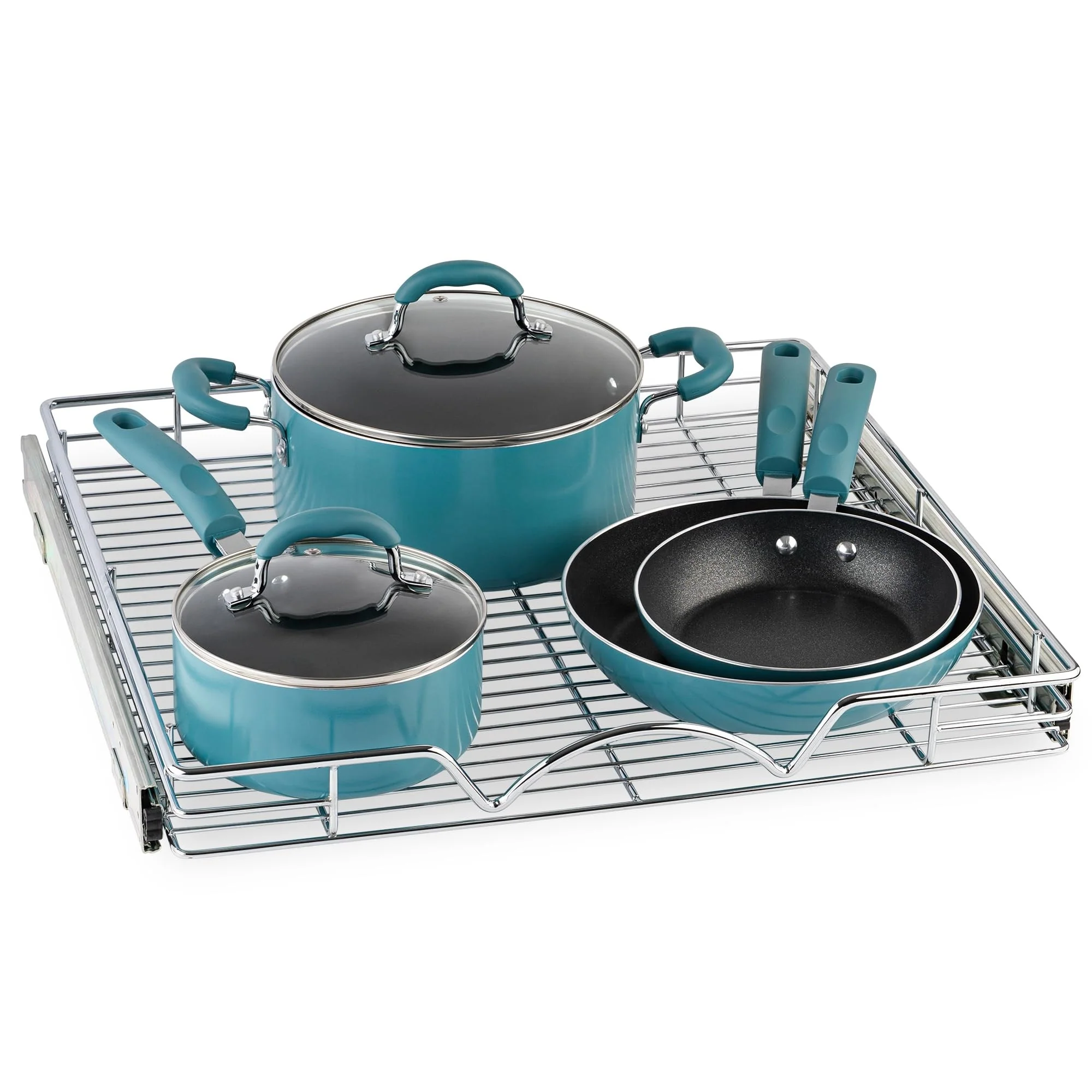 Pull Out Cabinet Drawer Organizer, Heavy Duty- Steel Metal- Chrome Finish