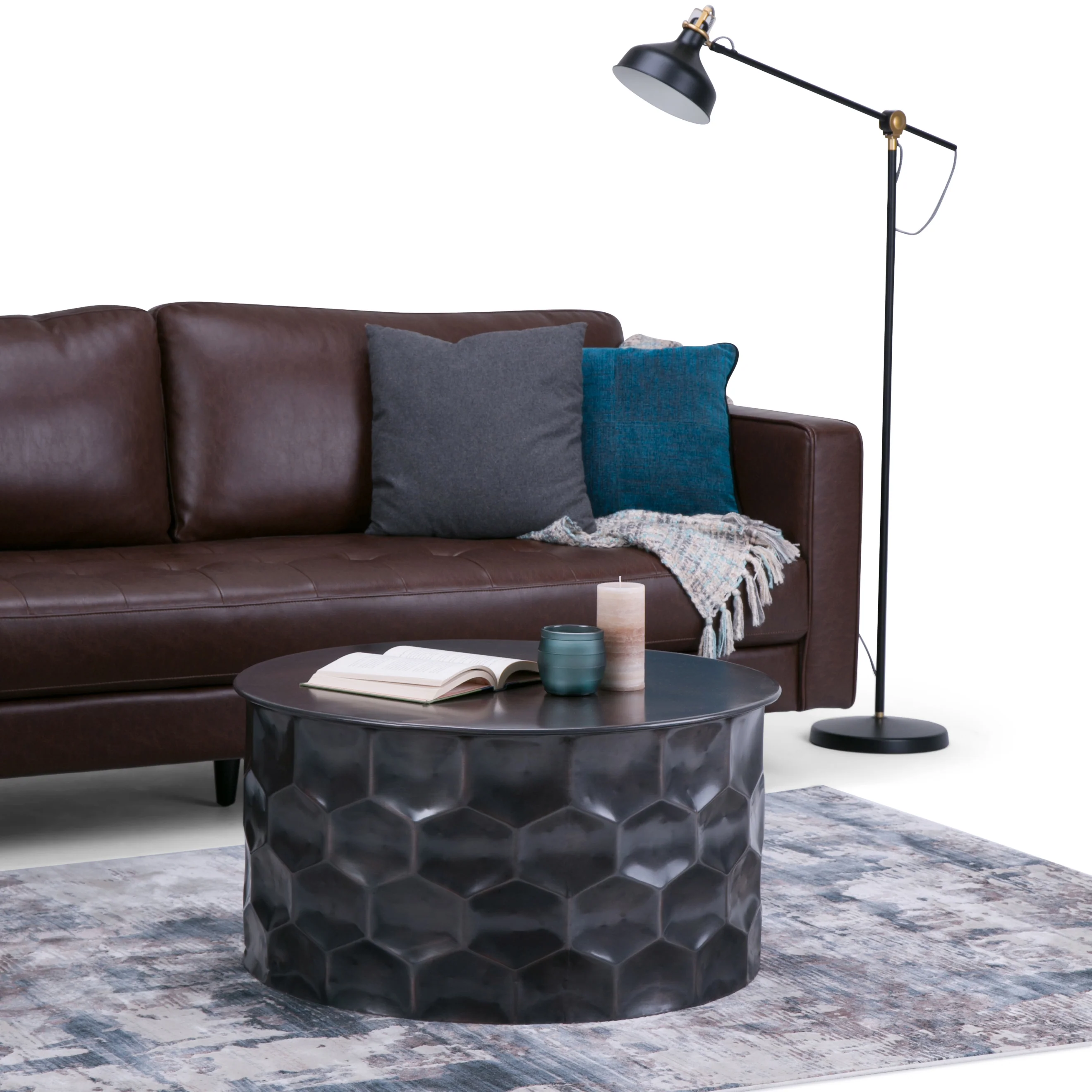 Metal Coffee Table with Removable Round Top and Honey Comb Design