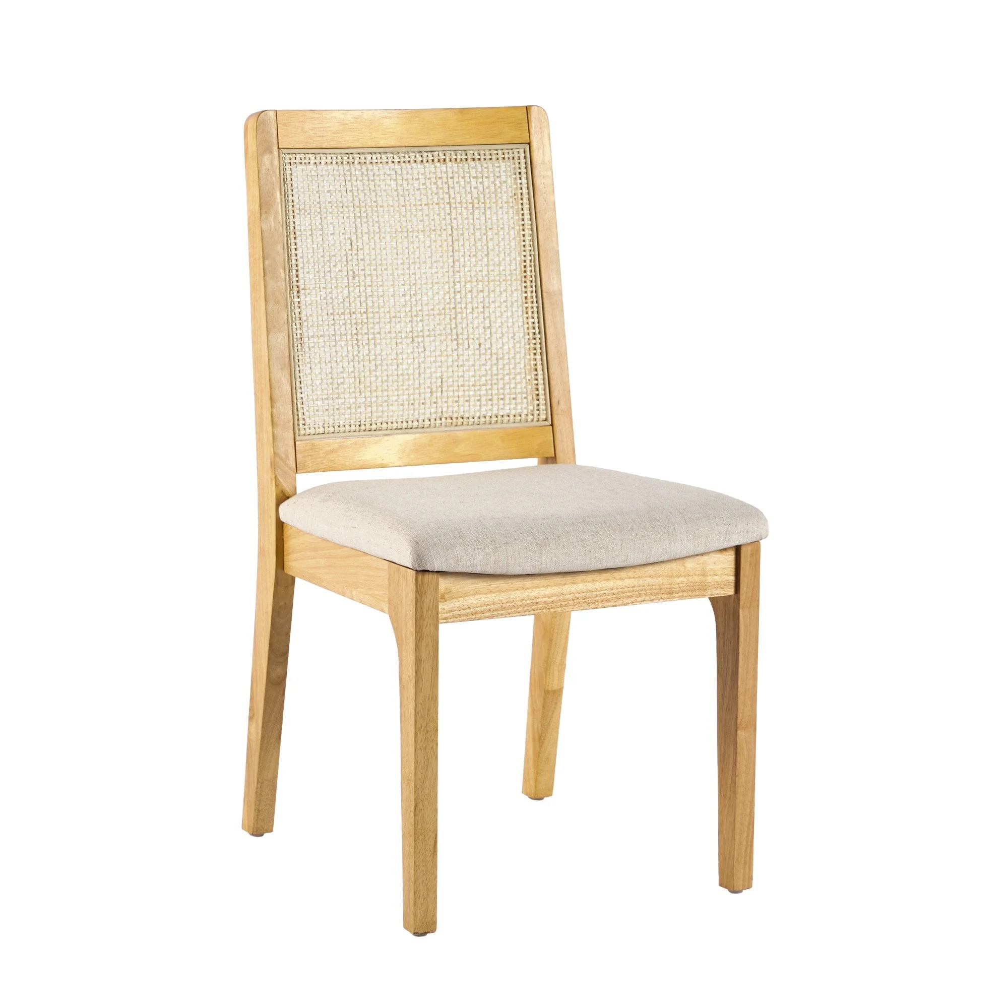 Solid Wood Dining Chair with Rattan Inset Back, Set of 2