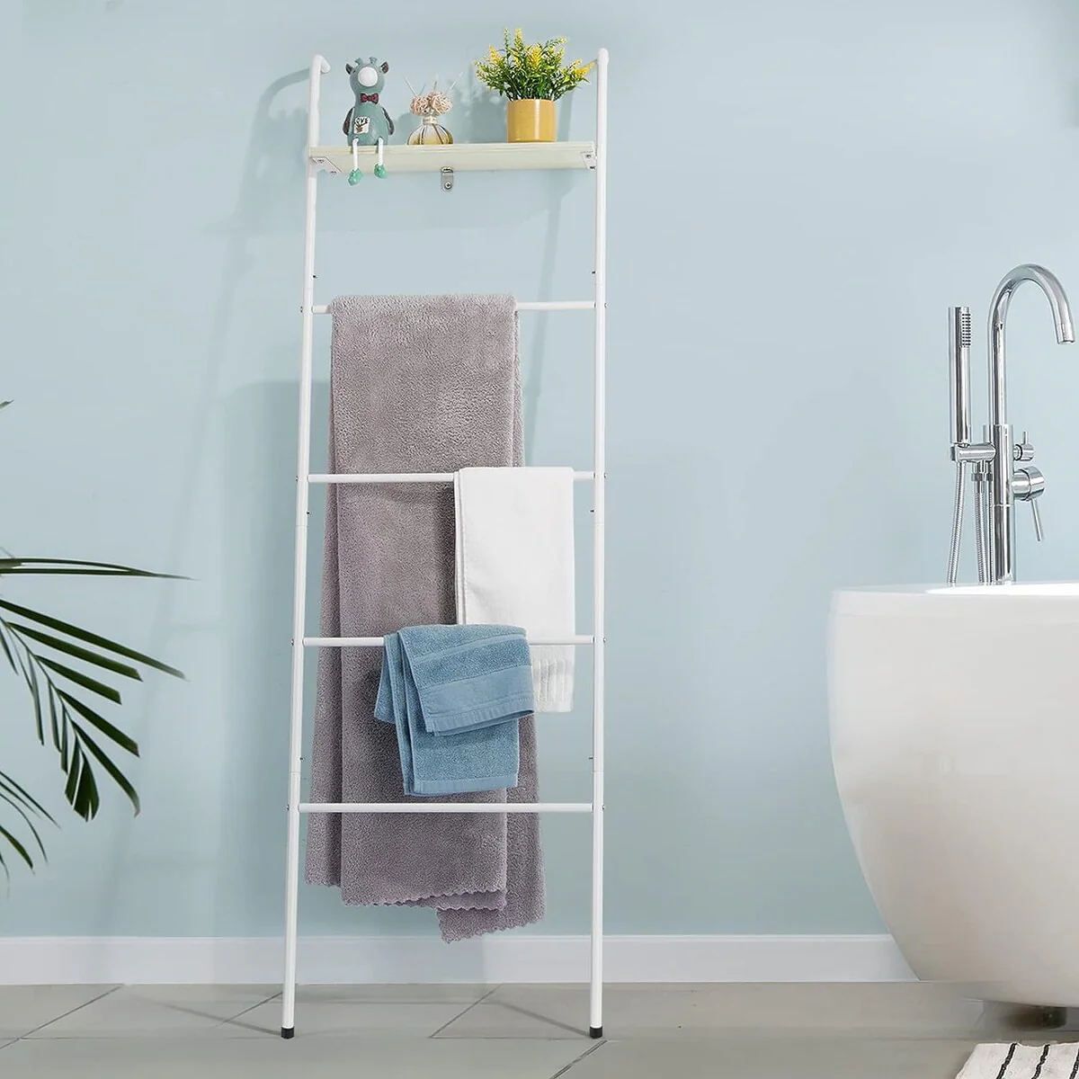 5 Layer Wall-Leaning Blanket Ladder with Shelf - 1PCS