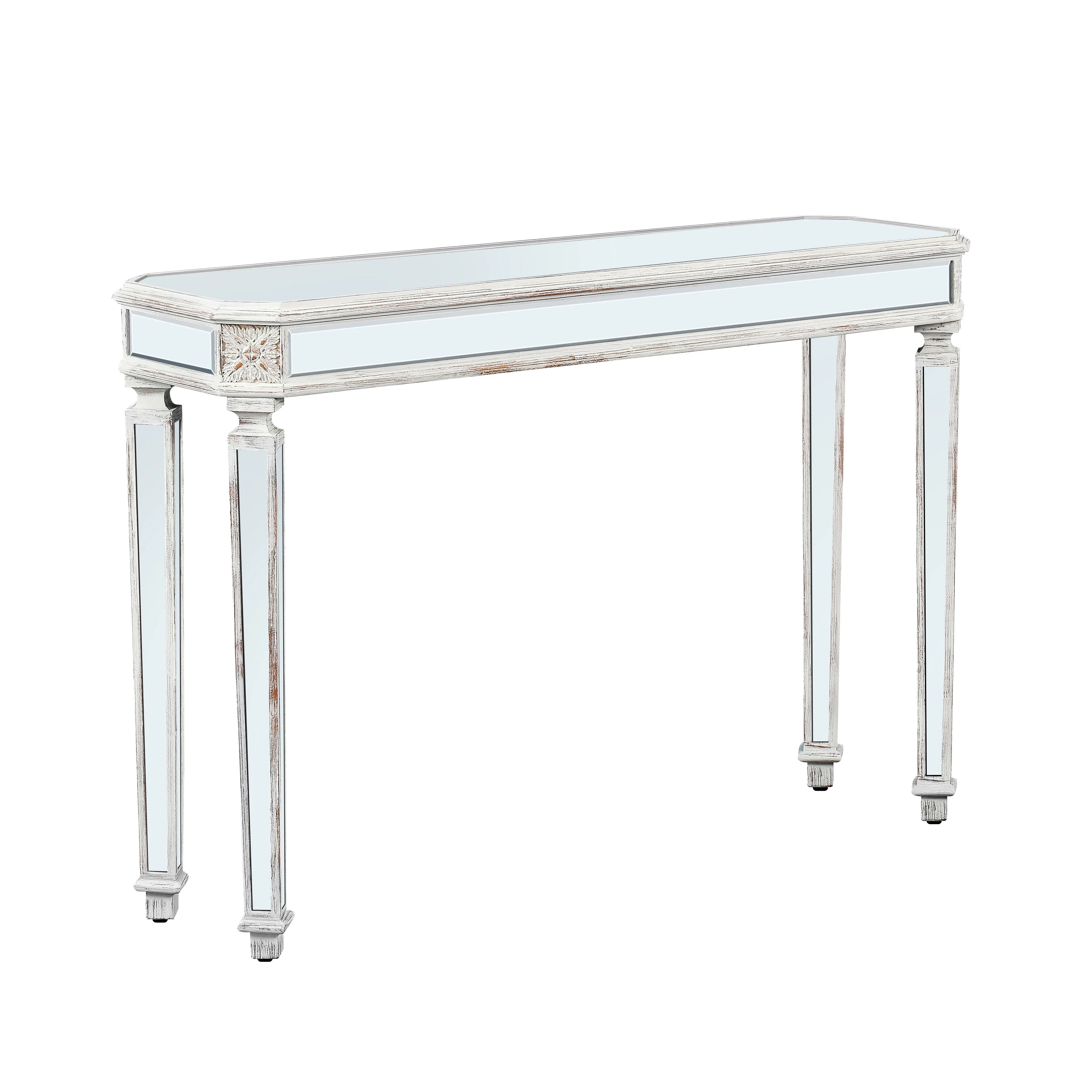 Mirror Console Table with Vintage Wood Grain Carving