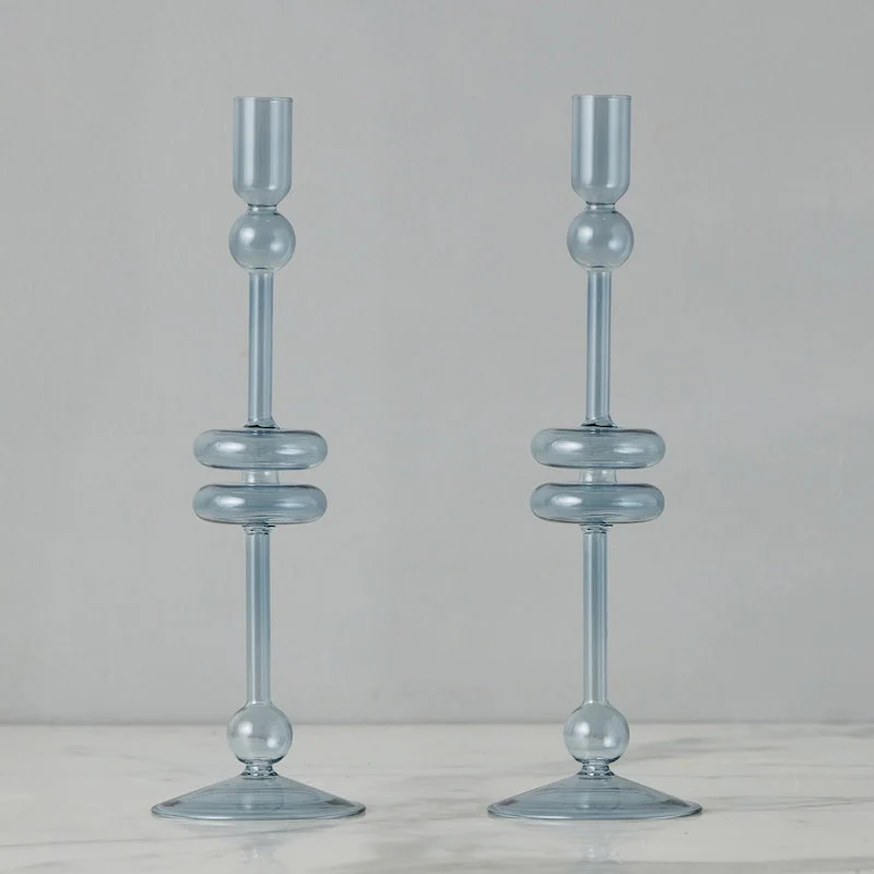Denim Glass Candlestick, Pair