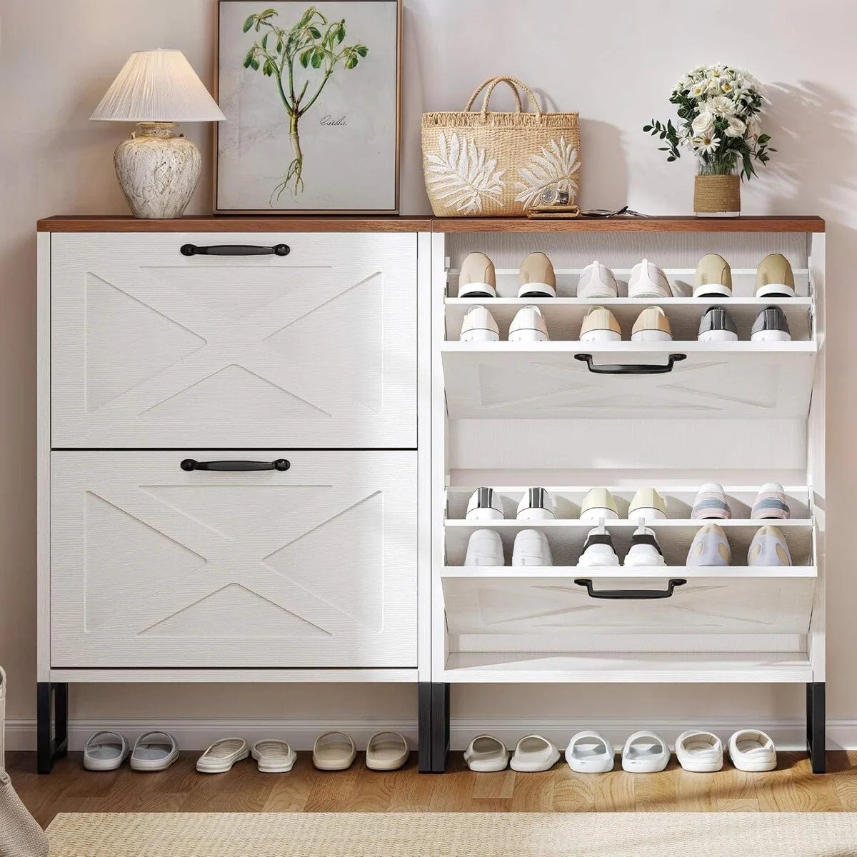 Moasis Shoe Storage Cabinet with 2 Flip Drawers and Open Shelves Shoe Rack for Entryway