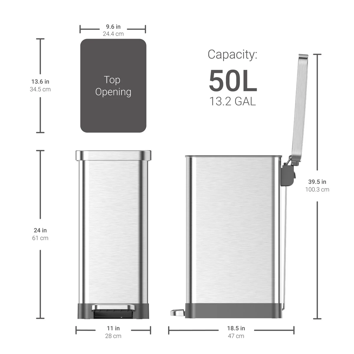 Qualiazero 50L / 13.2 Gallon Slim Step Can