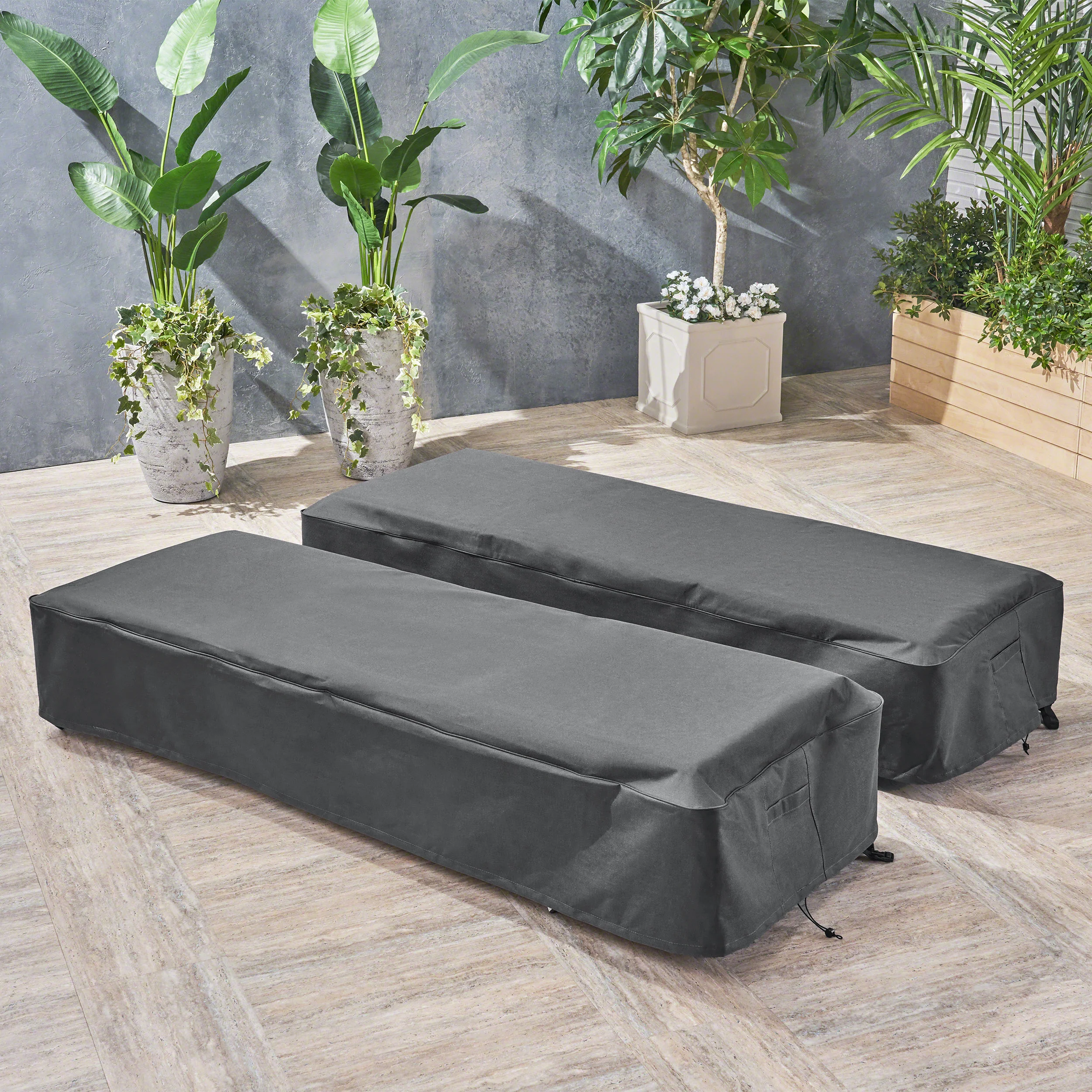 Outdoor Chaise Lounge Cover with Waterproof Fabric, Set of 2