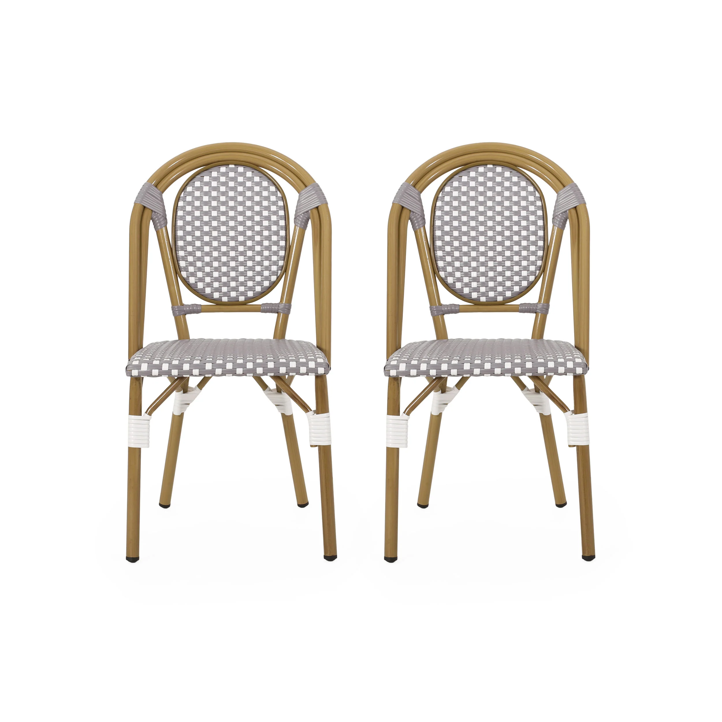 Bistro Chair with Aluminum Frame and Rattan Seat, Set of 2