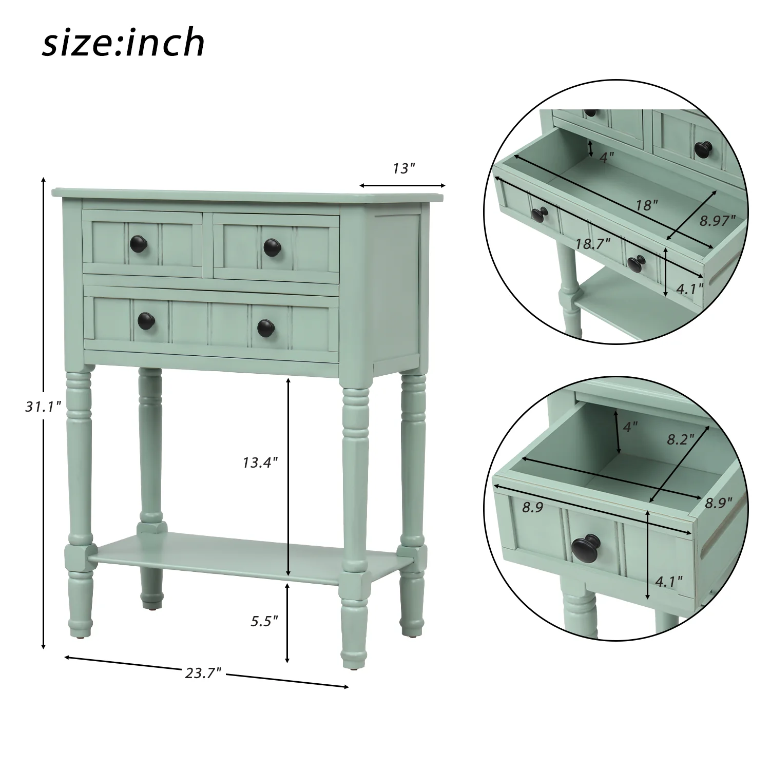 Kylie Console Table with 3 Storage Drawers and Bottom Shelf