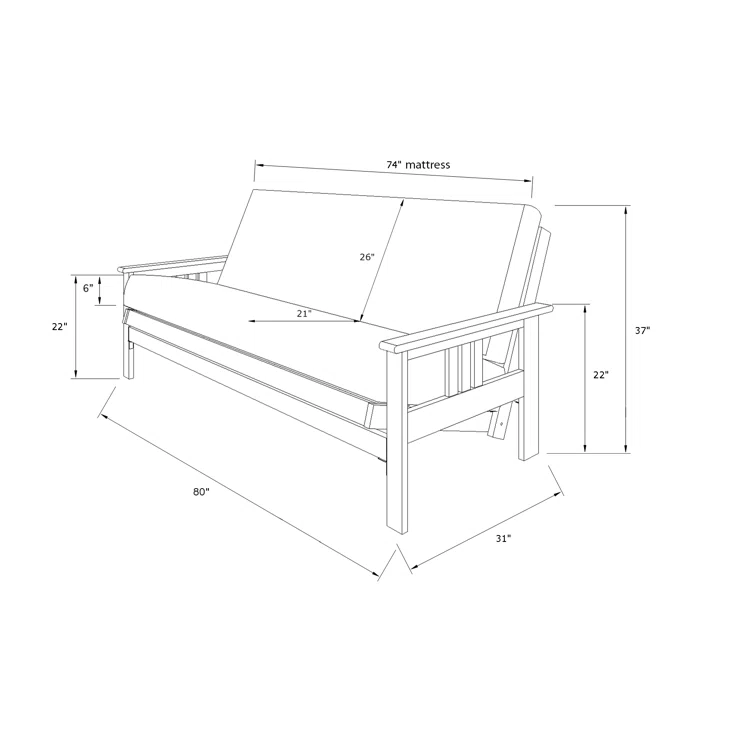Stratford Full 76" Wide Futon and Mattress