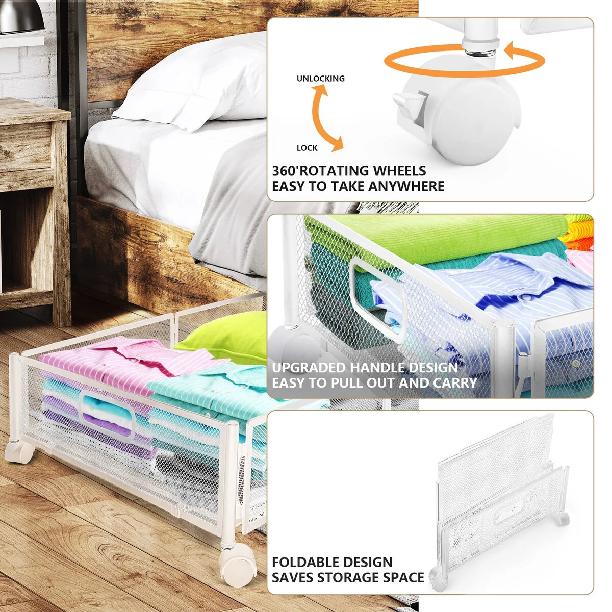 Under Bed Storage Containers With Wheels(2 Pack,black/white)