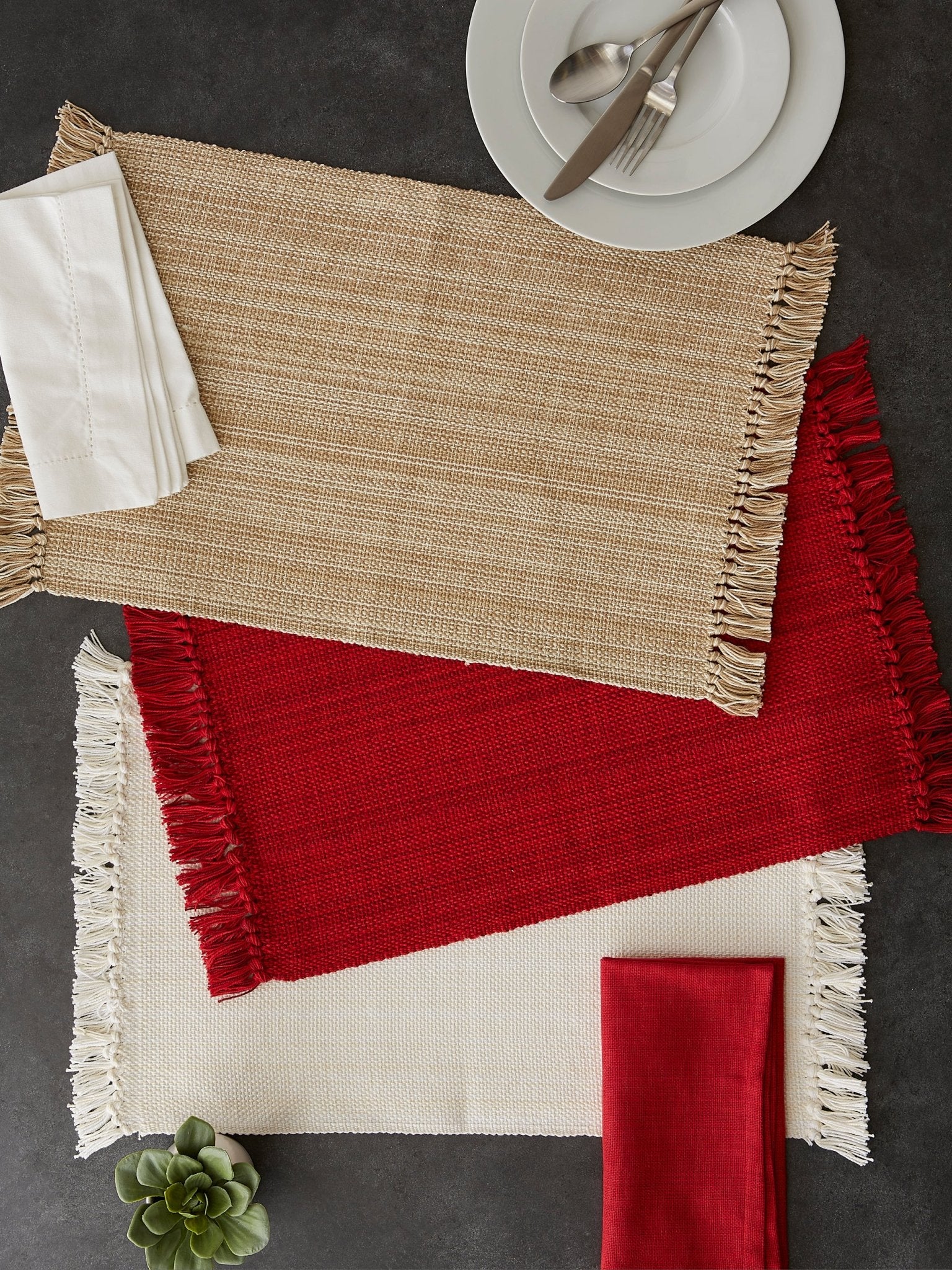 Variegated Fringe 13X19 Nautical Blue Cotton Placemat Set Of 6