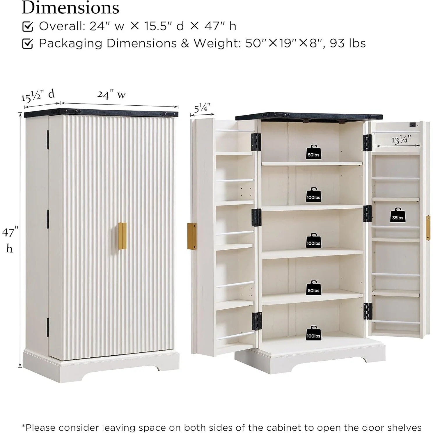 Modern Fluted Pantry Cabinet, Storage Cabinet, Wood Cupboard Organizer